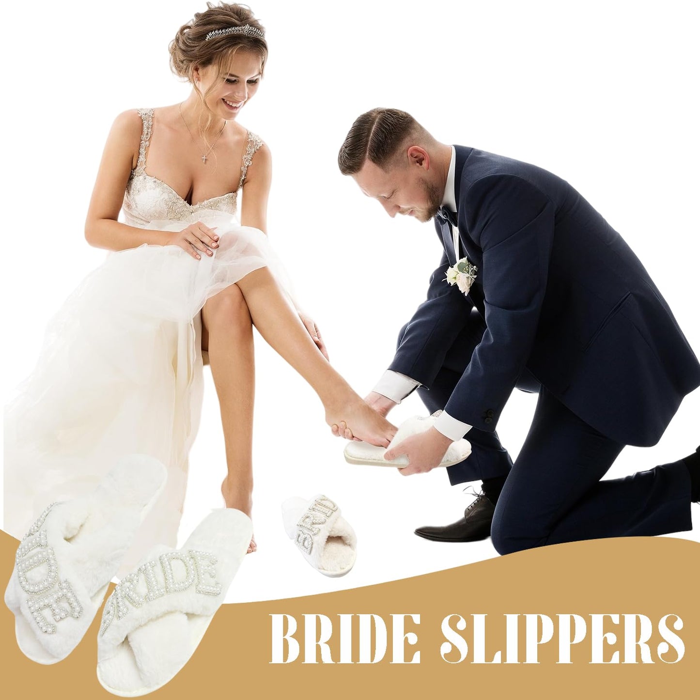 Kovewon Bridal Shower Gifts, Bride to Be Letter Makeup Bag with Pearl Rhinestone Fuzzy Bride Slippers, Hair Clip Wedding Engagement Gifts for Her, Bachelorette gifts