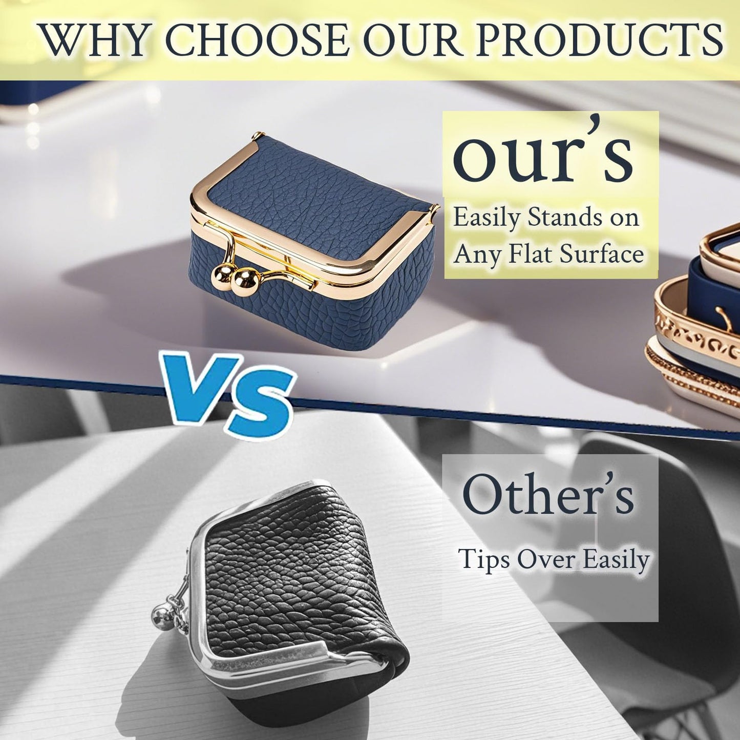 FURZART Genuine Leather Jewelry Travel Case Mini Portable Organizer with Kiss Lock & Anti-Tip Design, Stable Small Jewelry Box for Earrings, Rings, Coin Purse for Travel (2.55x1.77 Inch, Pink)