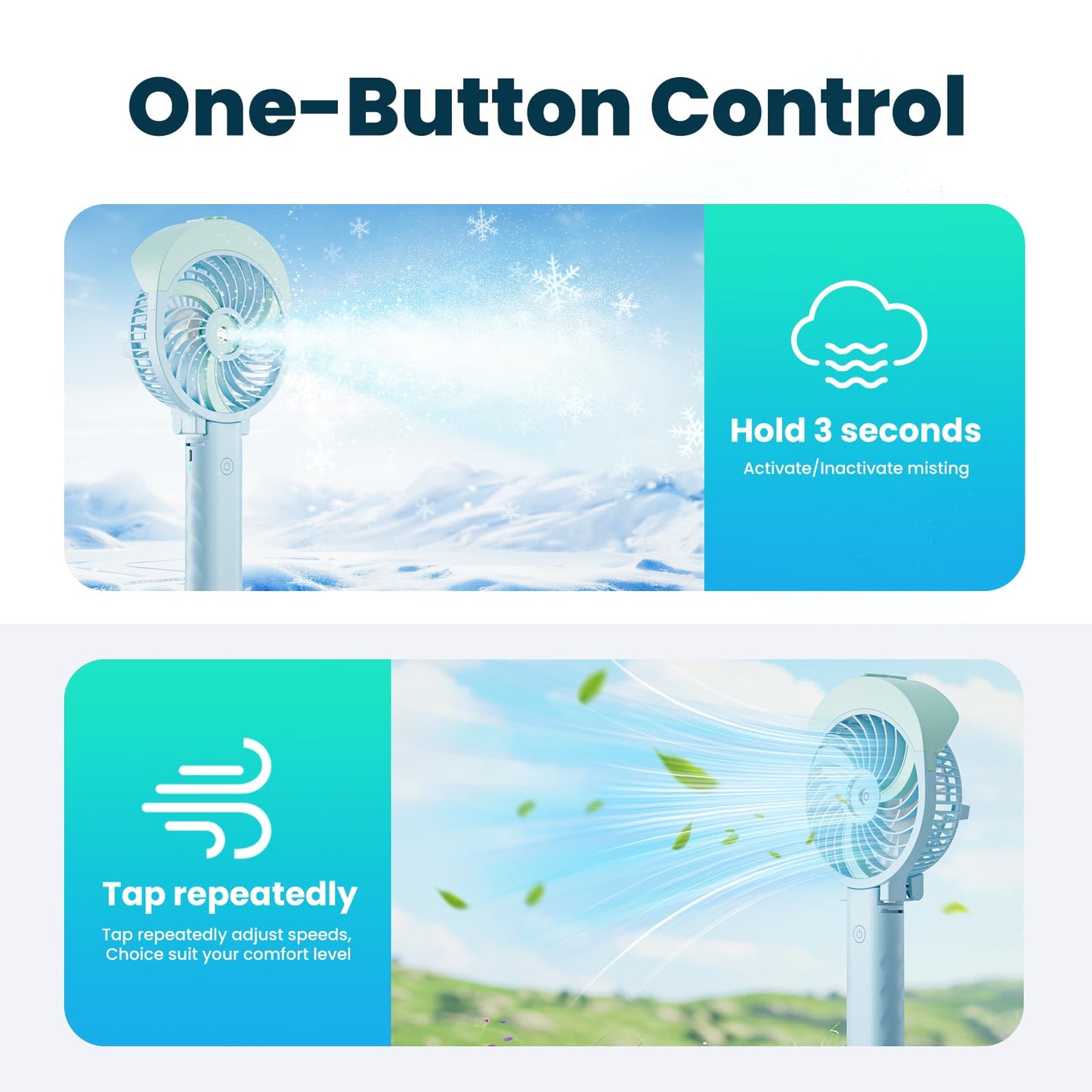 HandFan 4000mAh Personal Misting Fan With 55ml Large Water Tank - Portable Handheld Rechargeable Mister, Battery Operated, 180 Foldable, 3 Speeds for Travel, Beach, Outdoors (Green)