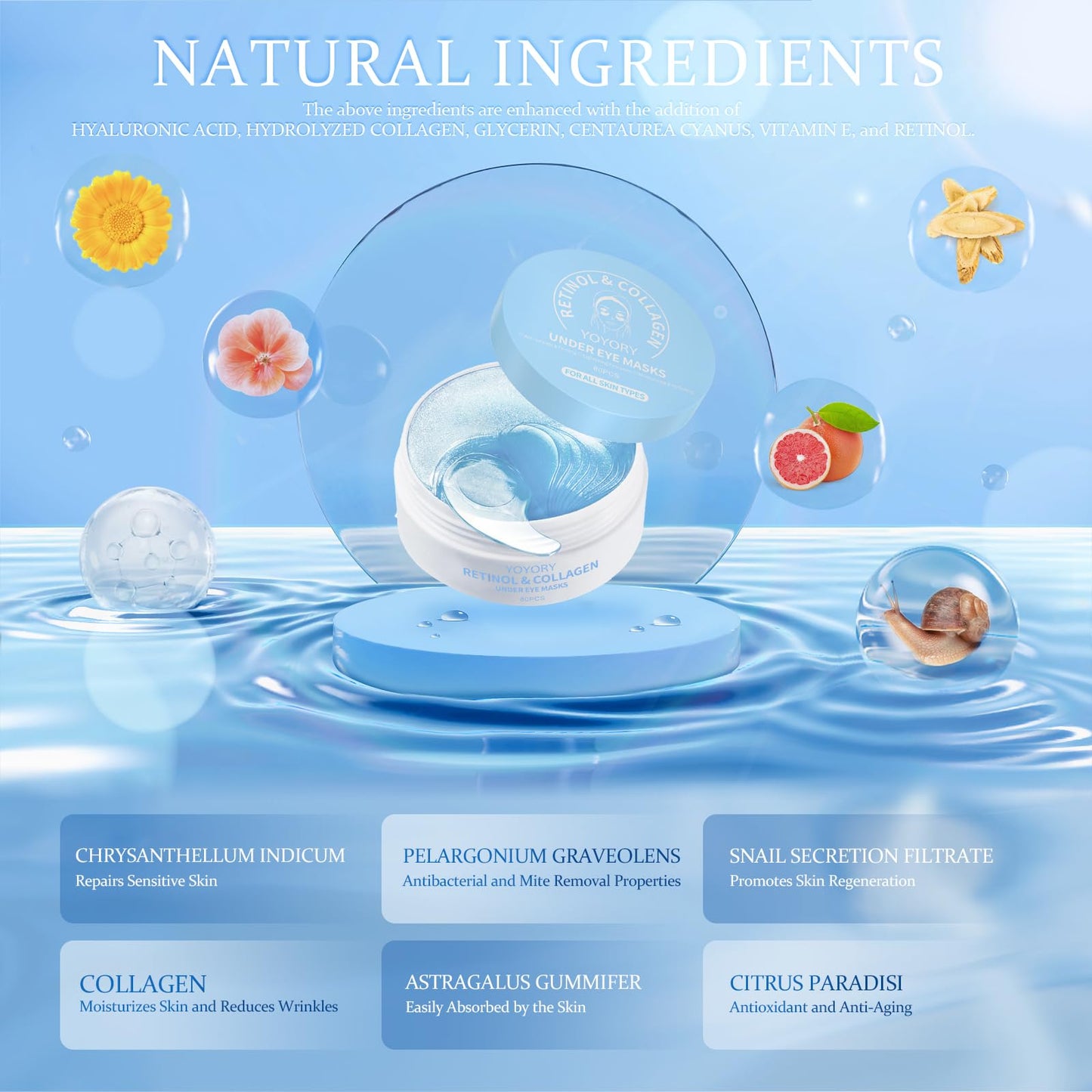 YOYORY Under Eye Patches Masks - for Dark Circles, Puffy Eyes, Fine Lines, Wrinkles, Eye Bags Treatment with Collagen and Hyaluronic Acid, Moisturizing and Hydrating (60 Pcs)