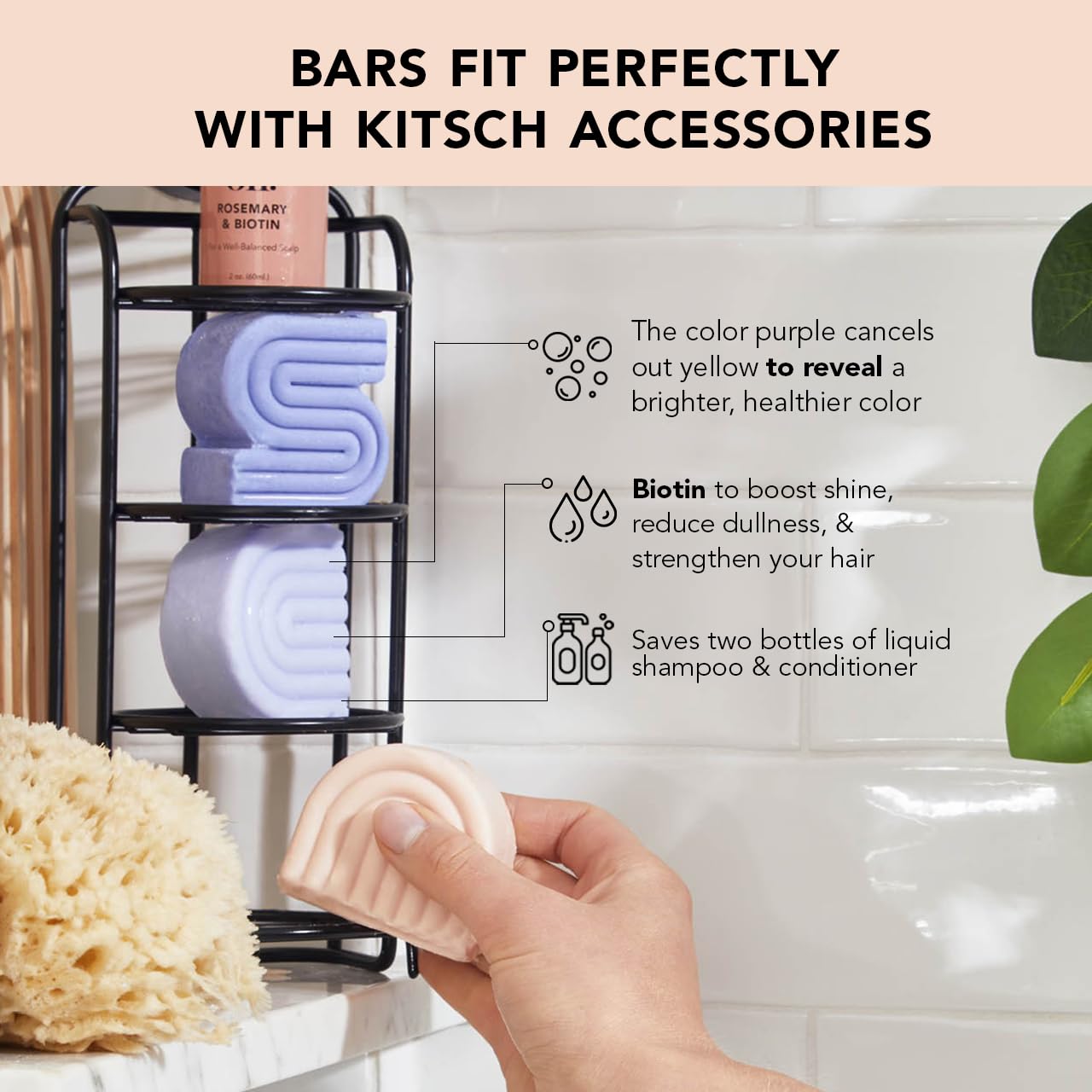 Kitsch Toning Purple Conditioner For Blondes & Color Treated Hair - Conditioner Bar For Women & Men - With Biotin for Strengthening & Neutralizing Brassy Tones - Vegan, Silicone & Sulfate Free - 2.7oz