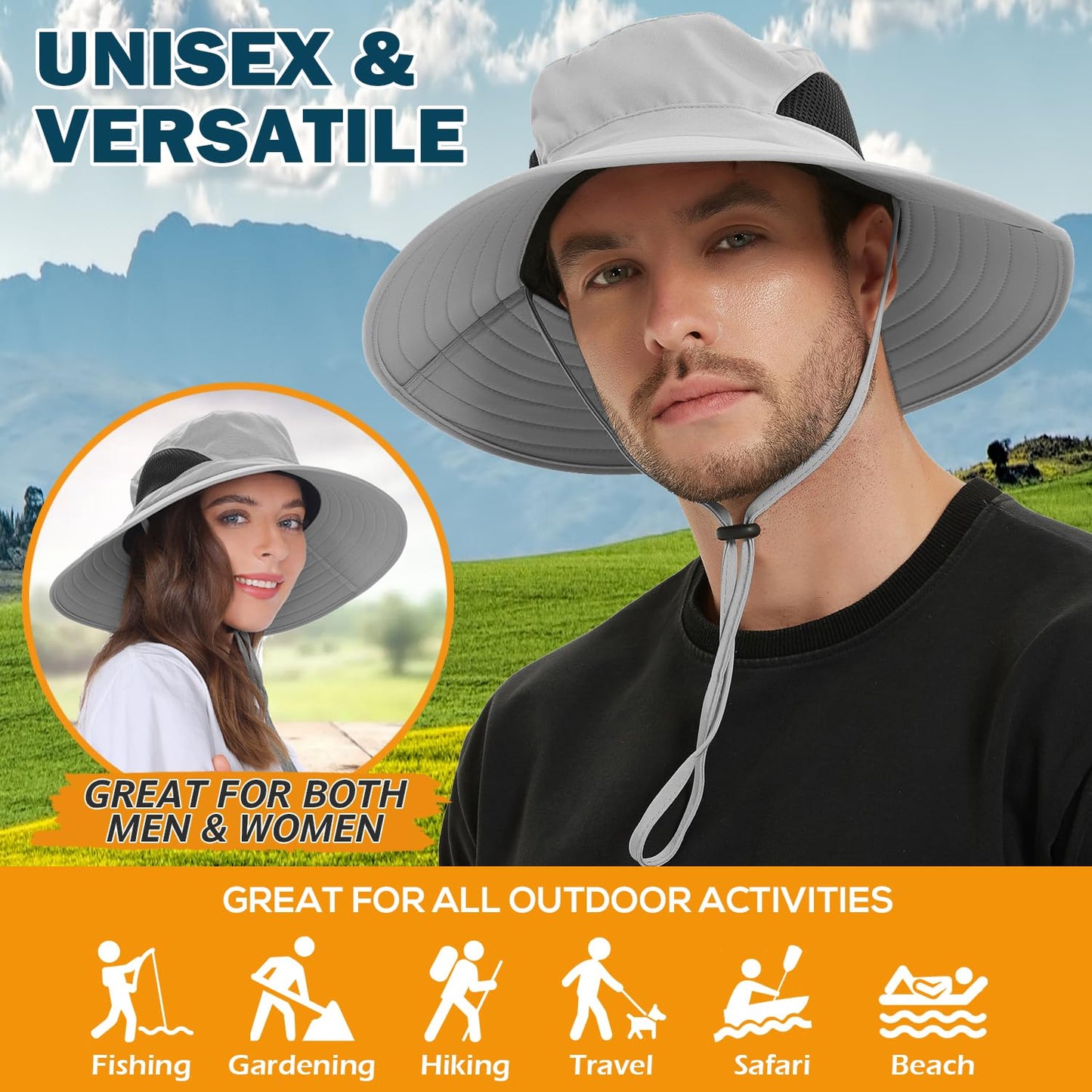 EINSKEY Wide Brim Sun Hat, UPF 50+ UV Protection Waterproof Packable Bucket Hat for Men & Women, Fishing Hiking Beach Garden