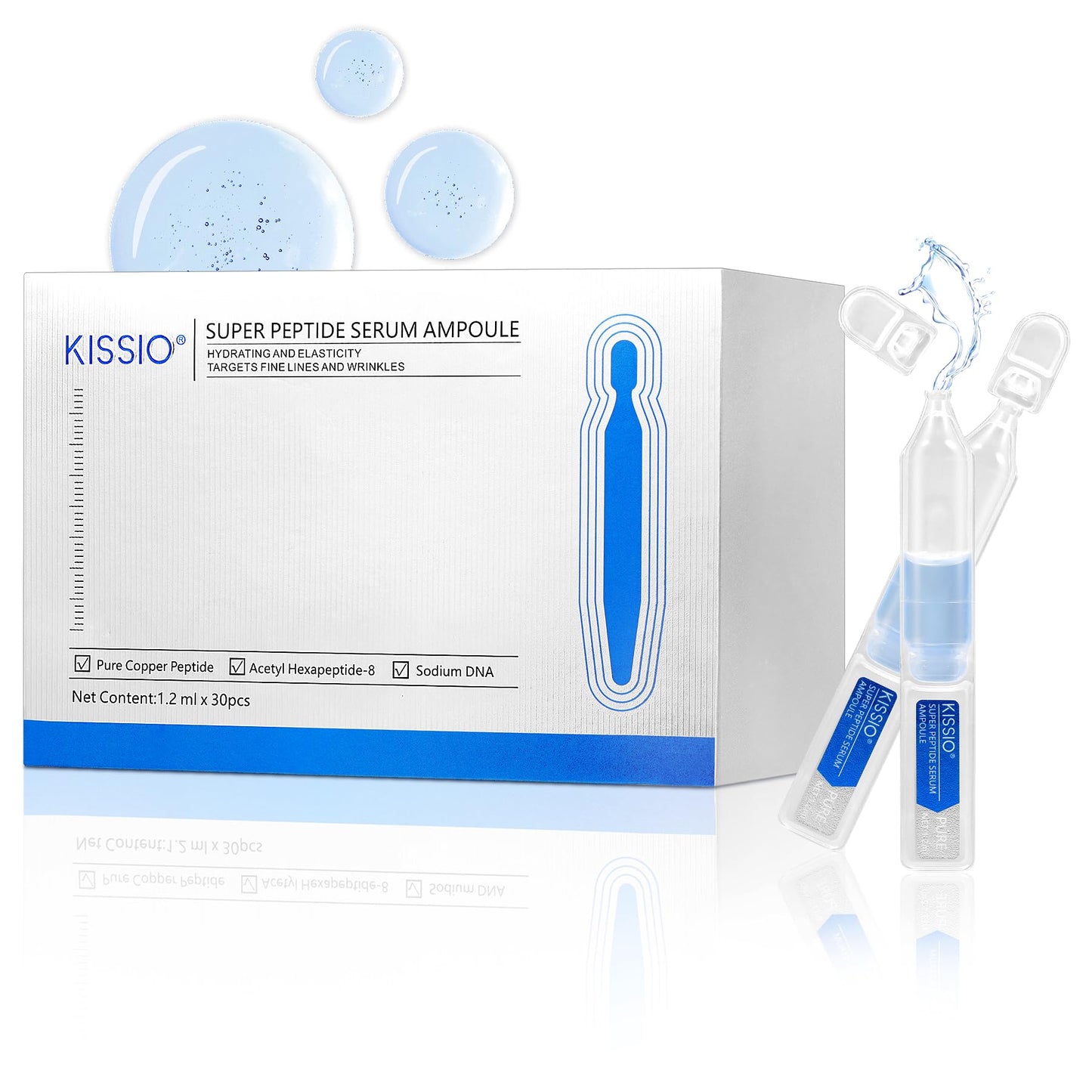 KISSIO Super Peptid Serum Ampoule,Face Moisturise with Copper Tripeptides,Collagen and Niacinamide,Hydration and Elasticity,Facial Serum for Fine Lines and Wrinkles,Makeup Base,1.2 ml x 30e