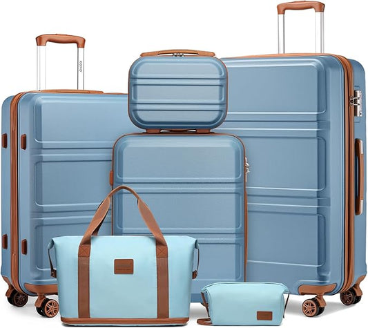 Kono Suitcase Set 3 Piece Luggage Set Expandable(only 28") Carry On Hardside Luggage with TSA Lock Spinner Wheels (Apricot Blue, 6 piece set)