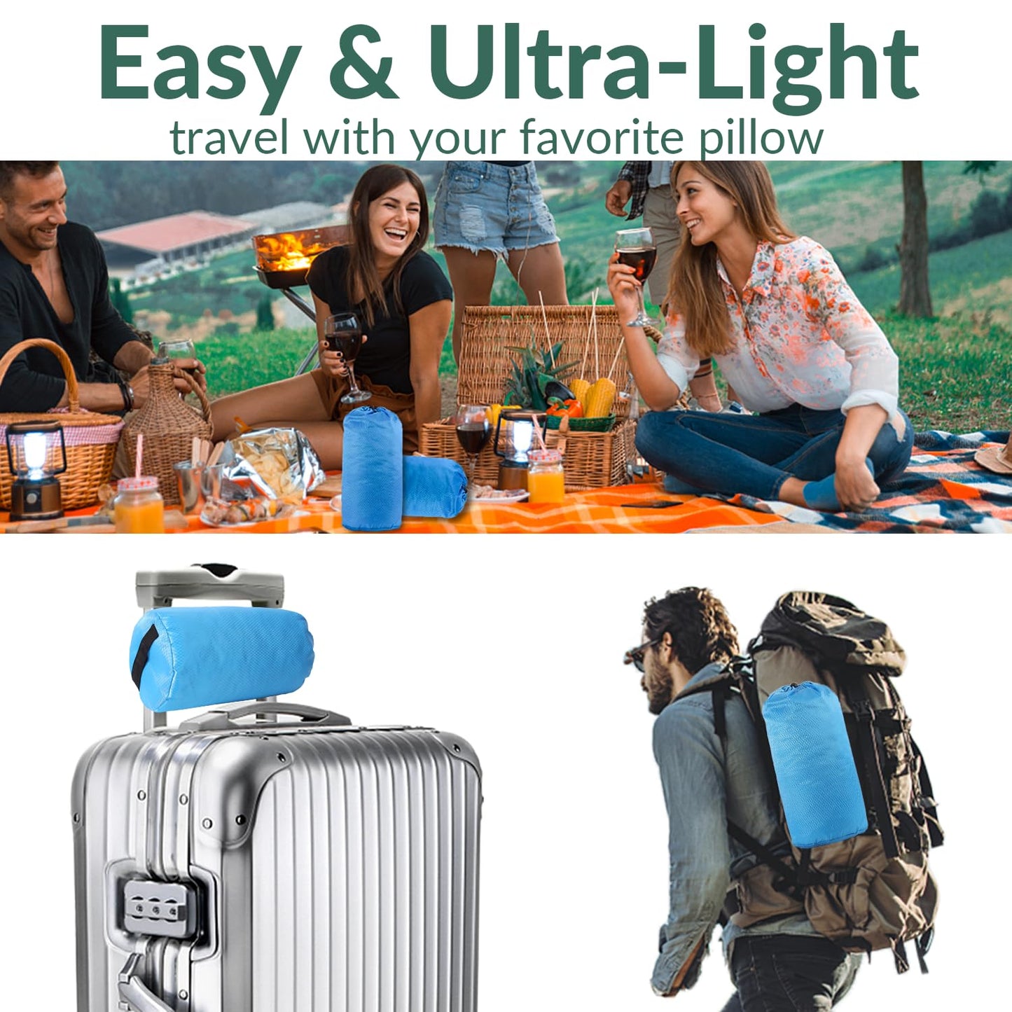 QUTOOL Small Travel Pillows for Sleeping, Cooling Memory Foam Camping Pillow, Backpacking for Hiking Gear, Portable Pillow with Travel Storage Bag, Camping Essentials for Adults Kids