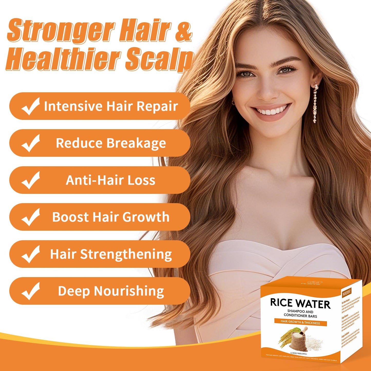 Pubpok Rice Water Shampoo Bars and Conditioner Set for Hair Growth, Organic Ginger Shampoo Bar for Anti-Hair Loss, Strengthening & Nourishing Soap, PH Balanced, Paraben Free & Silicone Free