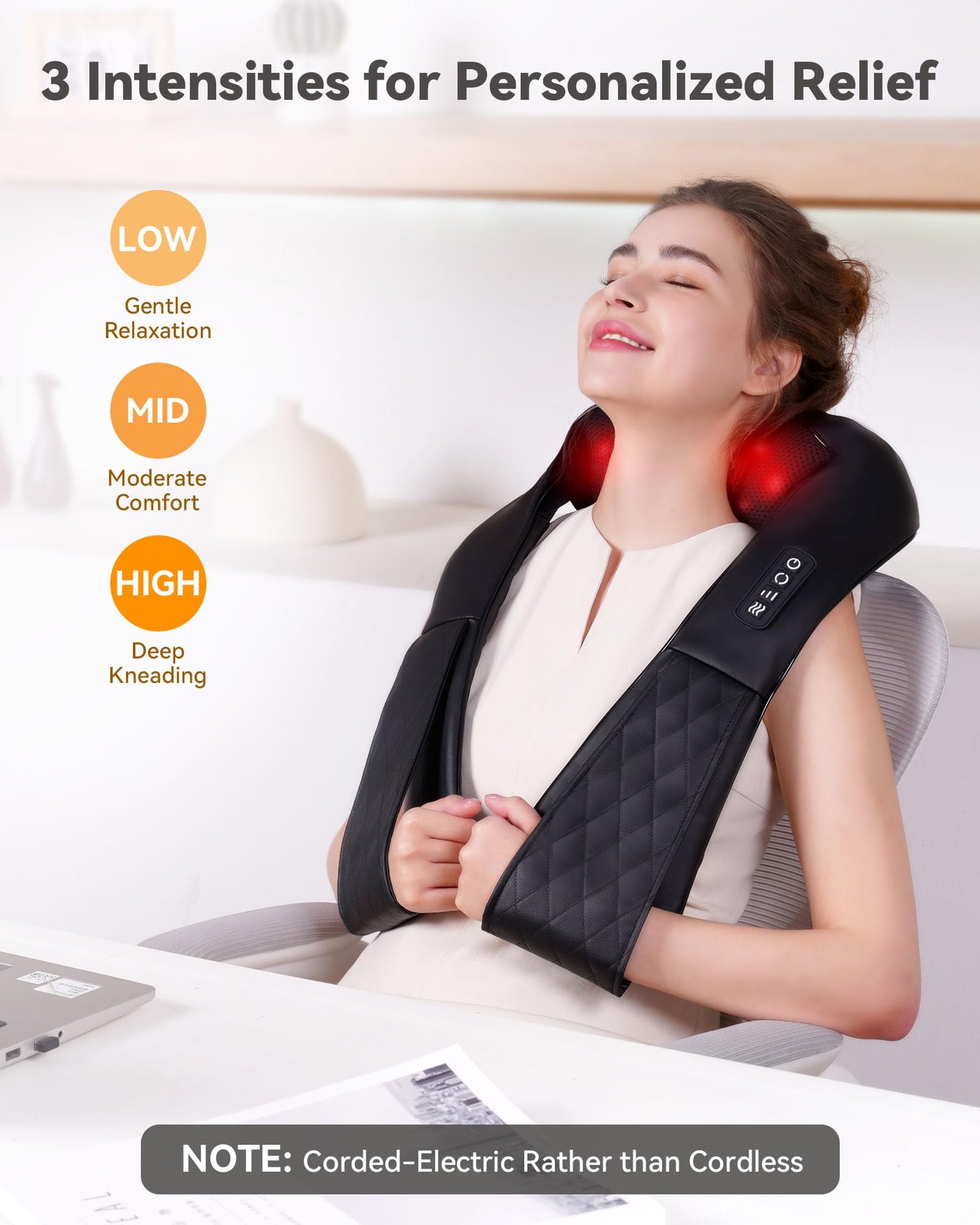 COPYJOY Shiatsu Neck and Back Massager, Corded Electric Neck Massager with Heat for Pain Relief Deep Tissue 4D Kneading Shoulder Massager Pillow for Whole Body Relaxation, Gifts for Mom Dad Women Men