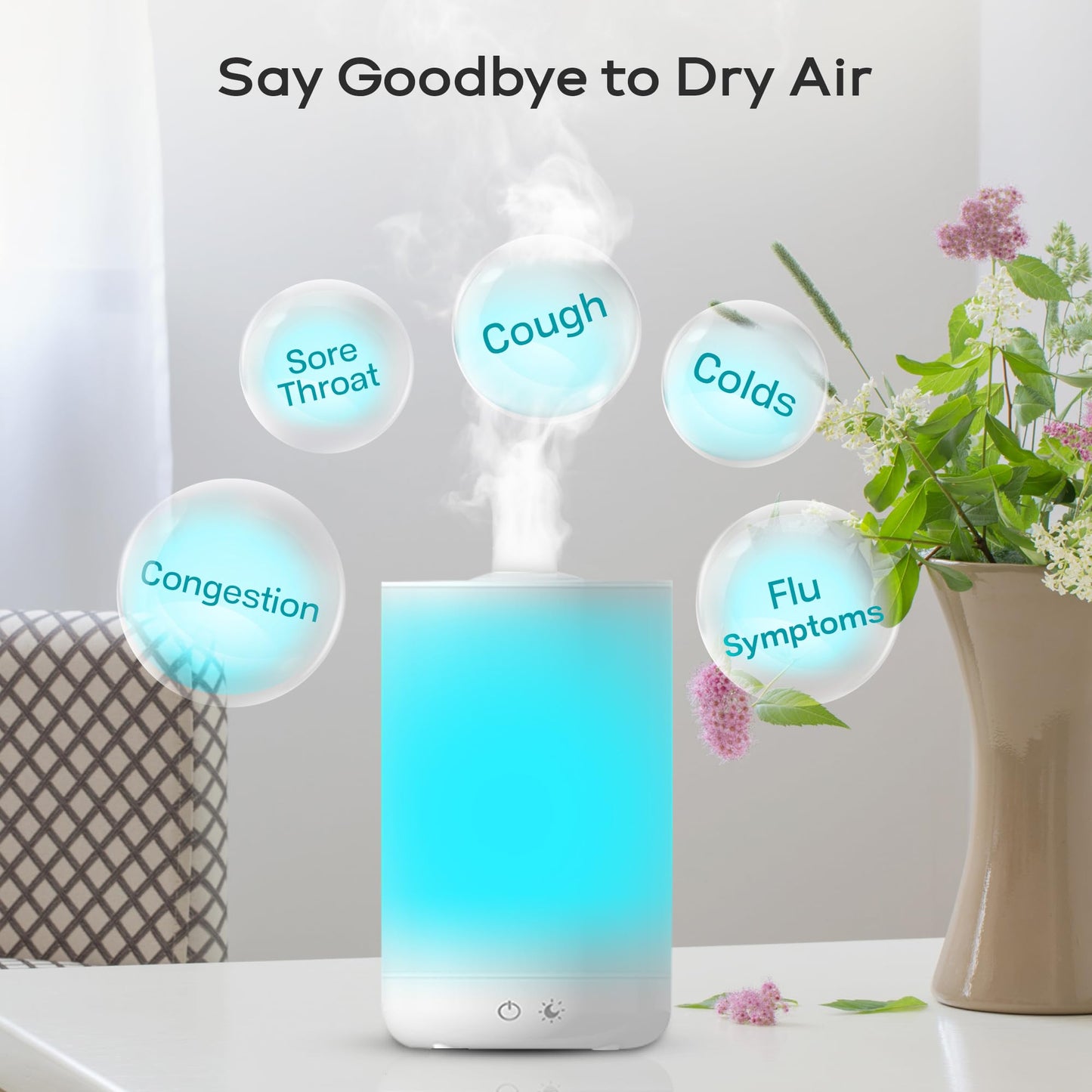 Bell+Howell 4L Top Fill Humidifiers for Bedroom, Color Changing Air Humidifier for Large Room, Cool Mist Humidifiers for Bedroom Baby Room Humidifier & Oil Diffuser with Auto Shutoff