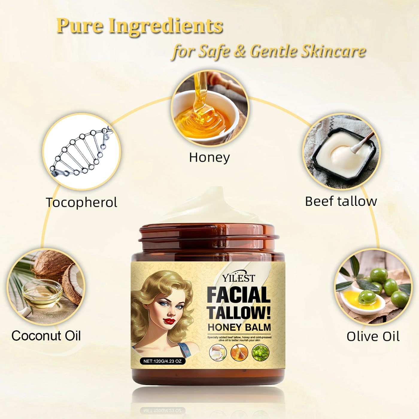 Vivipop Beef Tallow for Skin - Tallow and Honey Cream 4OZ, 2025 Natural Tallow Face Moisturizer for Cracked, Dry Skin, Organic Hydrating Deeply Moisturizing Beef Tallow Balm for Face & Body Skin Care