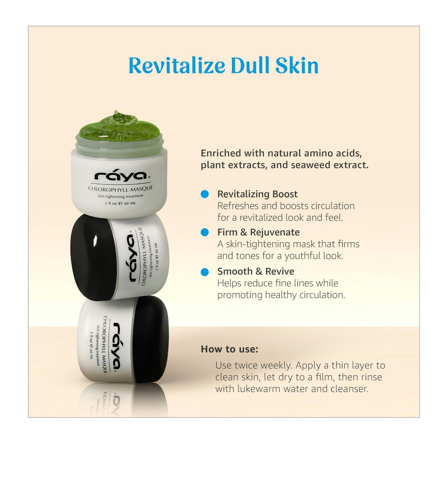 Raya Chlorophyll Masque (607) | Tightening Facial Treatment Mask for All Skin | Reduces Fine Lines and Wrinkles | Skin Tightening Mask for Face Skin Care | Face Masks Skincare