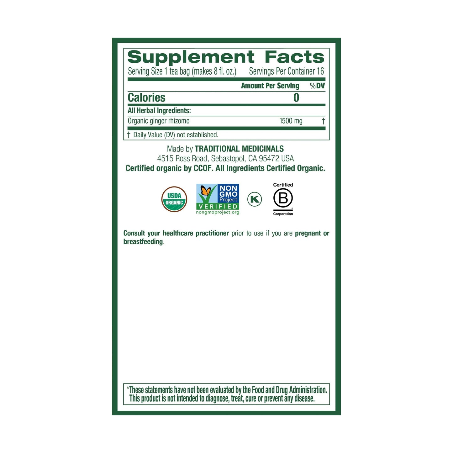 Traditional Medicinals Tea, Organic Ginger, Healthy Digestion, Pleasantly Spicy & Warming, 16 Tea Bags