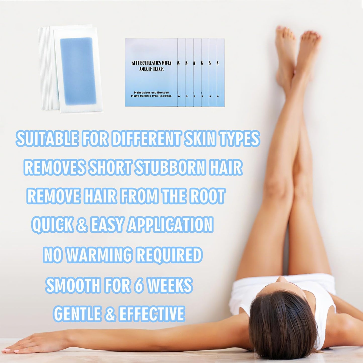 Wax Strips for Hair Removal,Waxing Strips,40 Face Wax Strips & 6 Calming Oil Wipes,Waxing Kit for Women,Facial Hair Removal for Women Face,Arms,Legs,Eyebrow,Upper Lip,Blue,40 Count (Pack of 1)