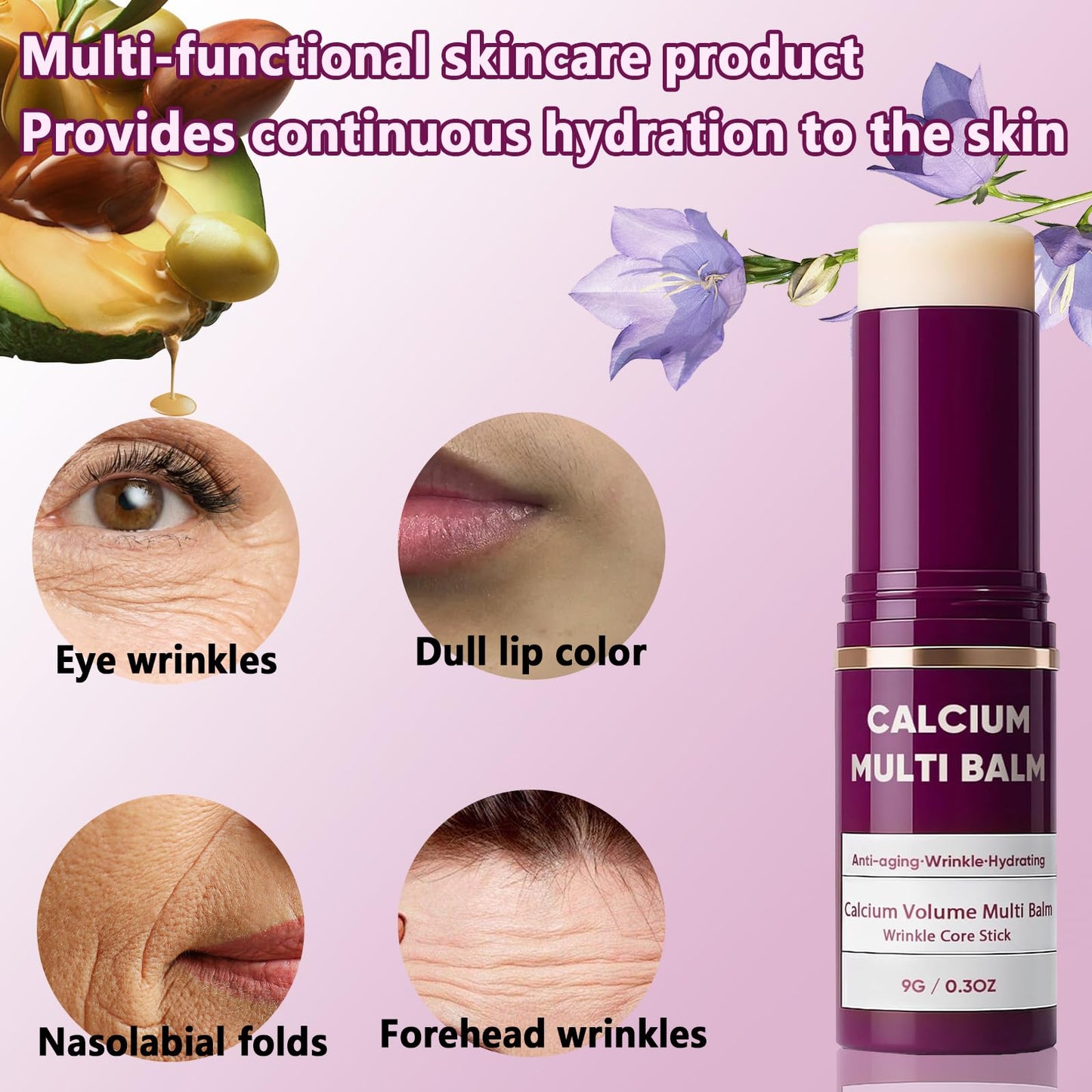Cemenrete Calcium Multi Balm, Wrinkle Core Stick, Korean Collagen Moisturing Stick, Calcium Volume Multi Balm, Anti-Aging, Sagging, Wrinkles, Almond & Vitamin E for Lip Balm Eye Cream Neck (1PCS, 9G)