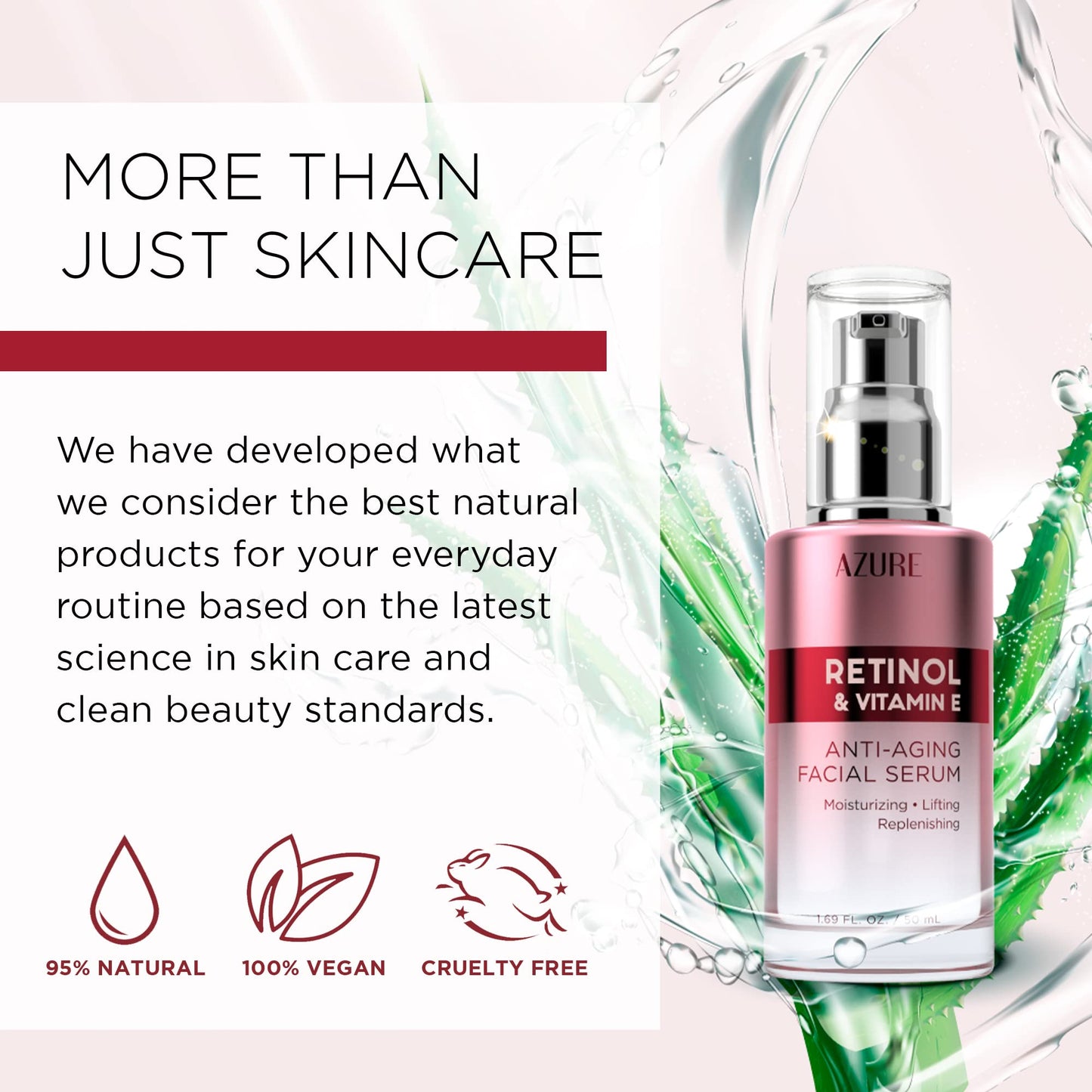 Azure Cosmetics Retinol Serum For Face - Dermatologist Tested, Anti Aging for Dark Spots & Skin Smoothing - Vitamin E for Replenishing & Skin Renewal - Vegan, Clean Beauty, Korean Skin Care - 1.69 oz