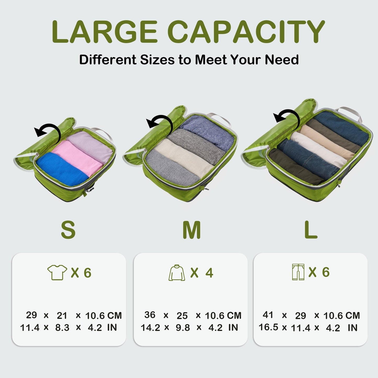 Cipway Compression Packing Cubes, Ultralight Luggage Organizer Bags, Travel Essentials for Carry on Suitcase (3 Piece,Green)