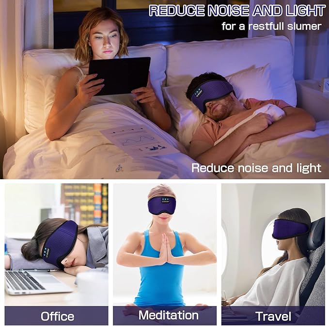 LC-dolida Sleep Headphones, Sleep Mask Bluetooth Wireless Music Eye Mask, Sleeping Headphones for Side Sleepers Sleep Mask with Bluetooth Headphones Ultra-Thin Stereo Speakers Perfect for Sleeping