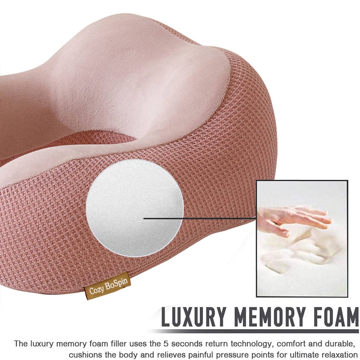 Cozy BoSpin Travel Pillow - Neck Pillow for Traveling, Memory Foam Portable Support Pillow,Comfortable and Lightweight Quick Pack for Camping,Sleeping Rest Cushio (Pink)