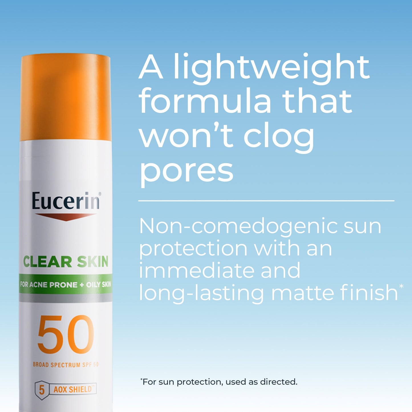 Eucerin Sun Clear Skin Face Sunscreen Lotion SPF 50 for Acne Prone Skin, Hypoallergenic, Fragrance Free Sunscreen SPF 50 with Oil-Absorbing Minerals, 2.5 Fl Oz Bottle
