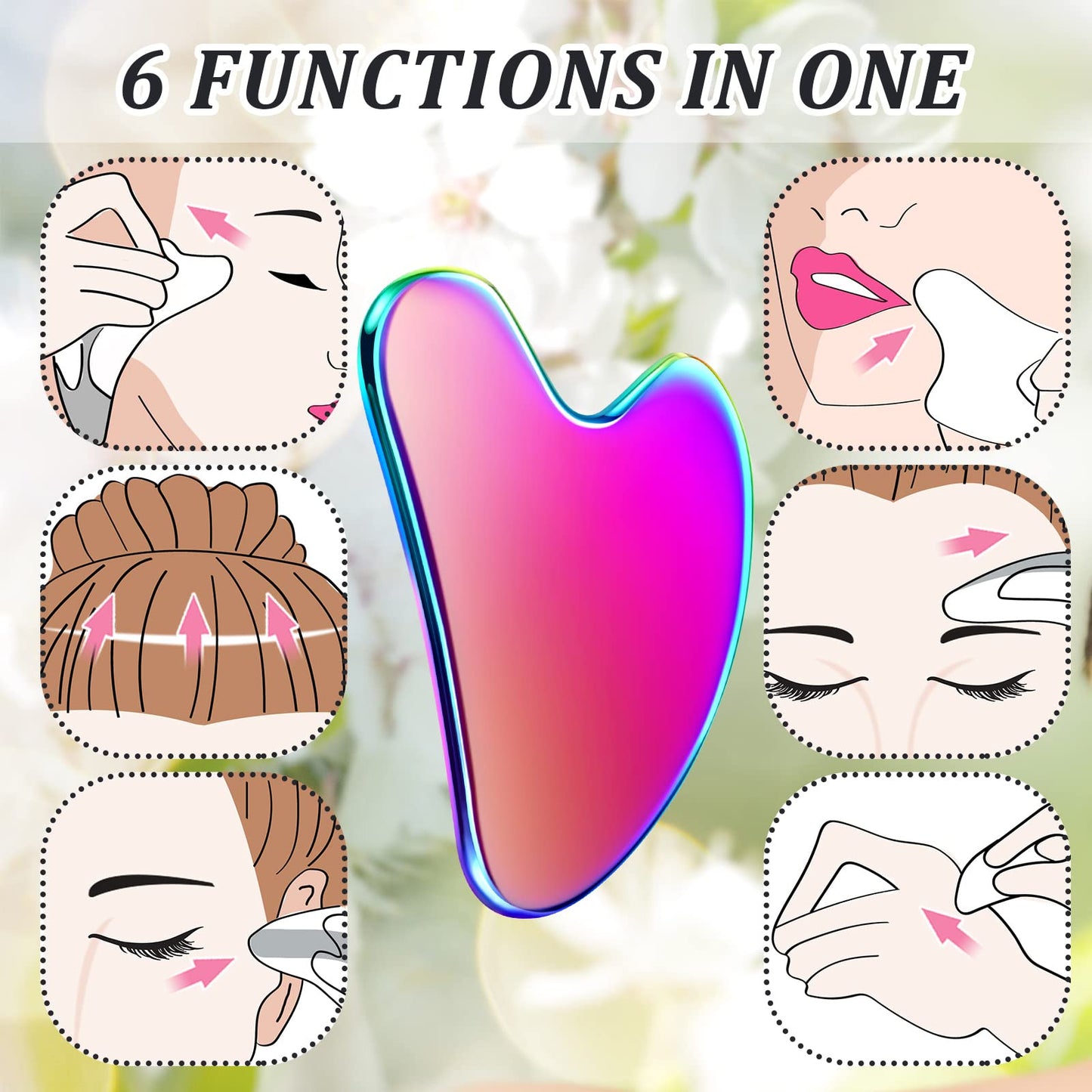 Nuanchu Stainless Steel Gua Sha Facial Tools Lymphatic Drainage Massager Guasha for Face Metal Gua Sha Skin Self Care Gifts Face Sculpting Guasha for Body Eyes Jawline Shaper with Pouch(Rainbow Color)