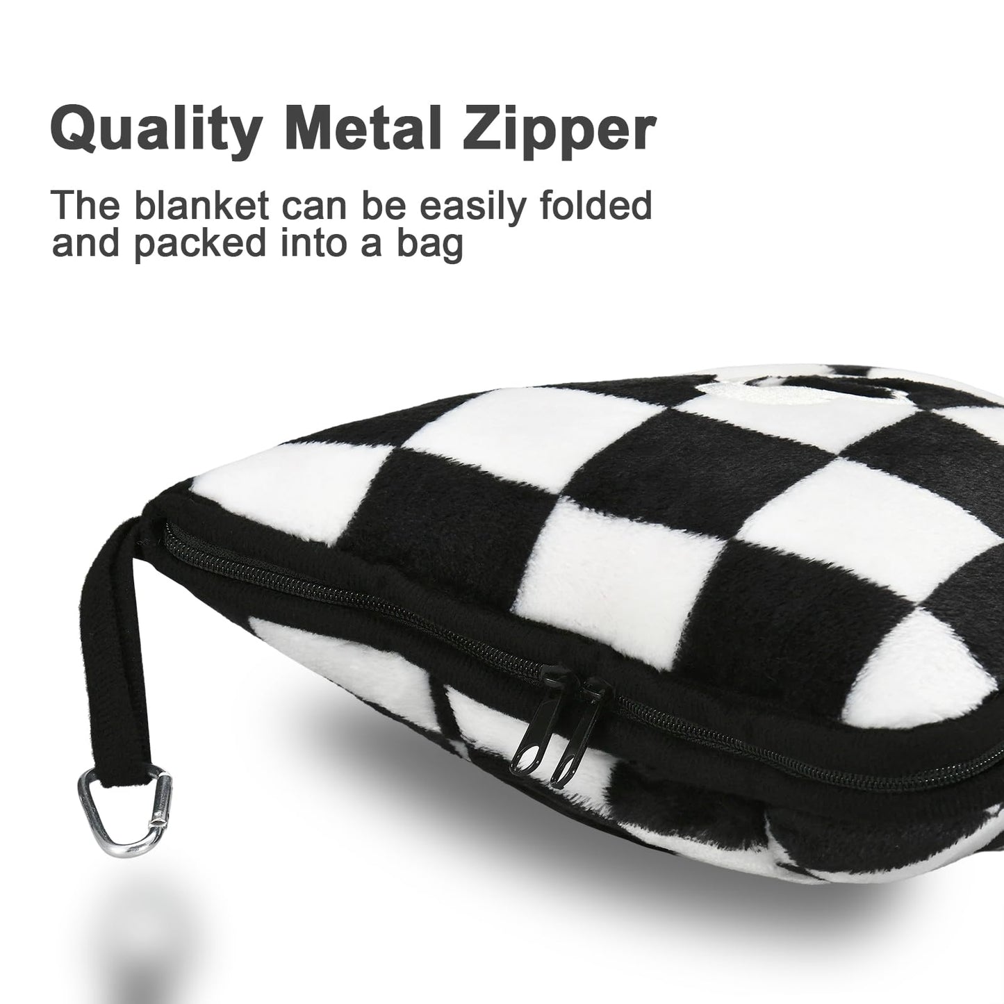 Travel Blanket and Pillow Compact, Premium Soft 2 in 1 Airplane Blanket with Soft Bag Pillowcase,Hand Luggage Sleeve and Backpack Clip (Checkered Black)