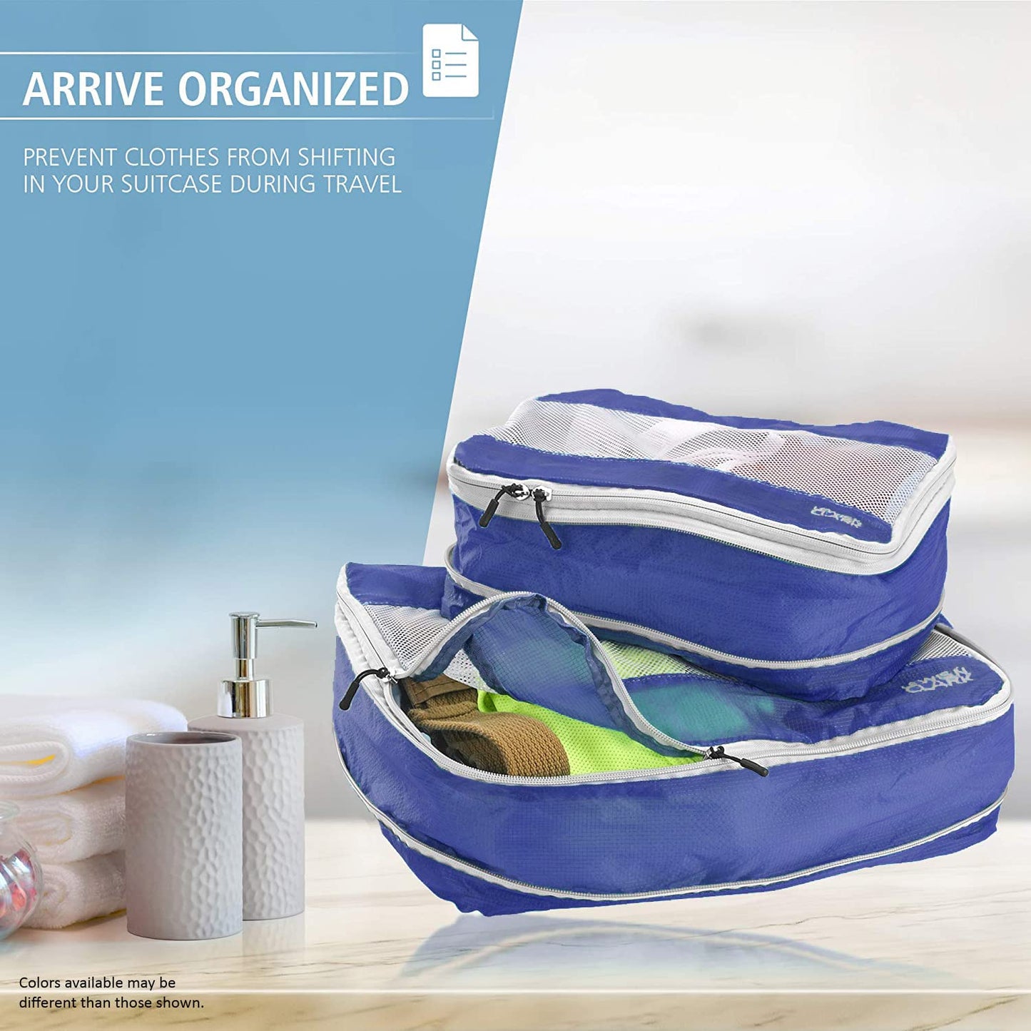 Lewis N. Clark ElectroLight Expandable Compression-Packing Cube + Travel Organizer for Luggage, Suitcase or Carry On with Smart Design Grab Handle & Breathable Mesh, 2-Pack (1 Med, 1 Large), Red