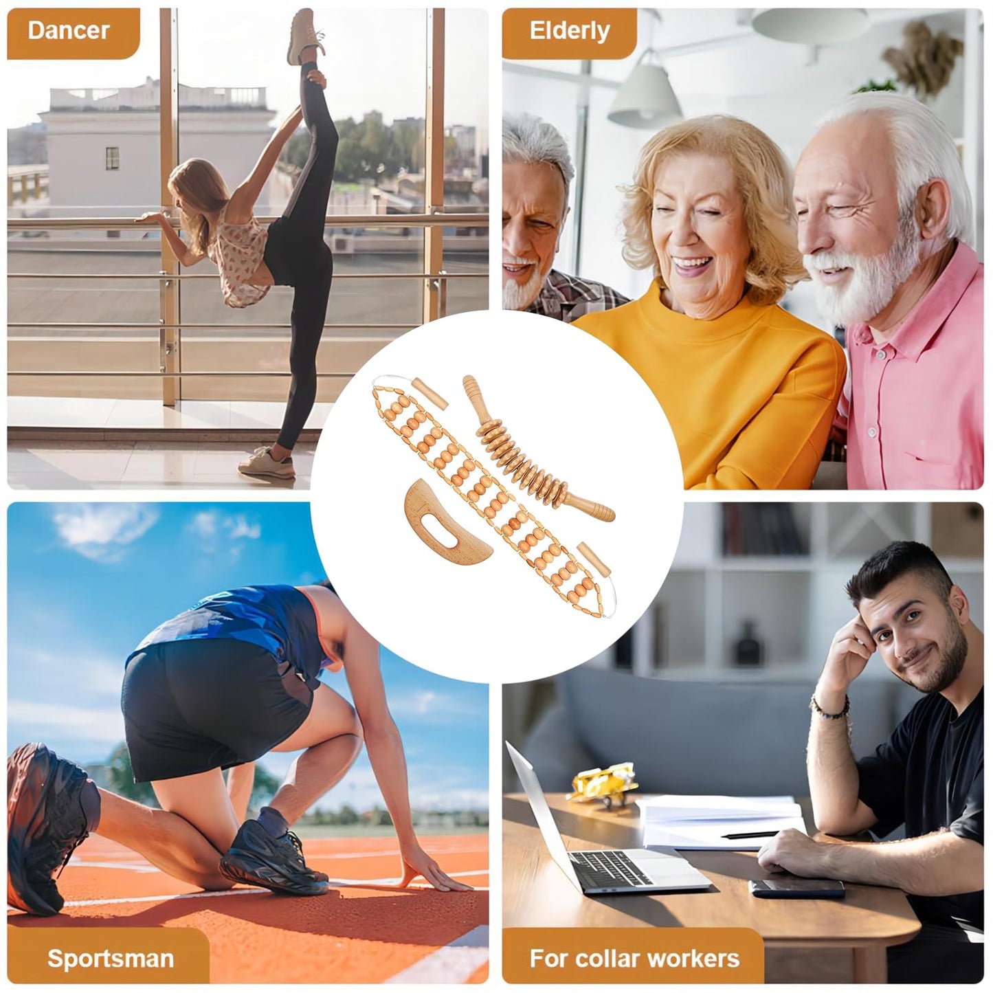 3PCS Wood Therapy Massage Tools, Lymphatic Drainage & Body Sculpting Wooden Massager, Maderoterapia Anti-Cellulite Tool for Deep Tissue Massage, Pain Relief & Muscle Recovery