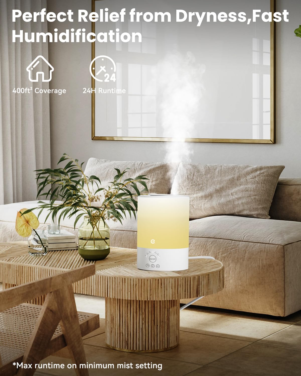 Esemoil Smart Humidifiers for Bedroom, 2.5L Top Fill Cool Mist Humidifiers with Essential Oil Diffuser, Humidity Setting, APP & Alexa Voice Control, Nightlight, Timer, Quiet Operation, Auto Shut-Off