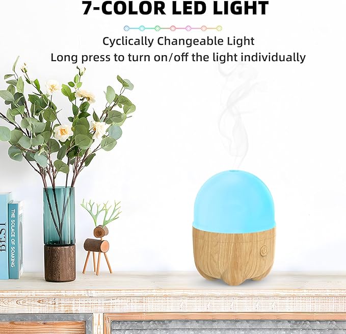 150ML Rechargeable Battery Essential Oil Diffuser, Portable Cordless Aromatherapy Diffuser with 7 LED Color Changing Lights, for Bedroom, Office, Outdoor