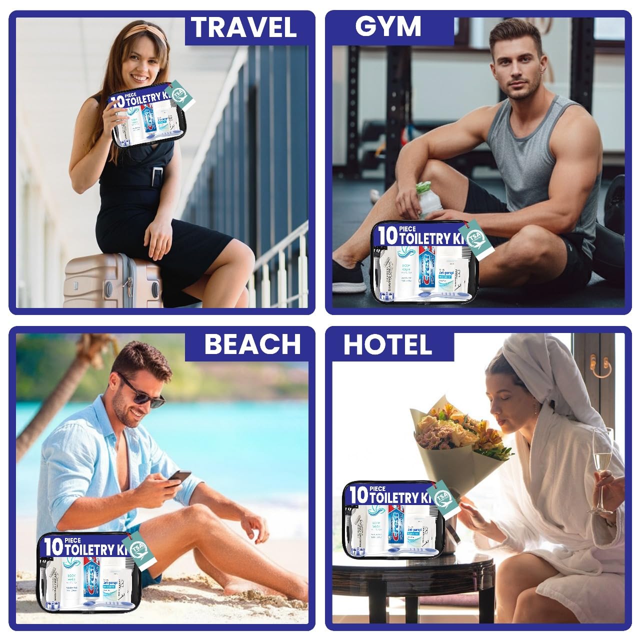 Trektote Travel Toiletry Kit For Men And Women – 10 Piece Set of Travel Size Toiletries, TSA Compliant, Includes Body Wash, Deodorant, Shaving Cream And Razor, Oral Care, Reusable Toiletry Bag & More