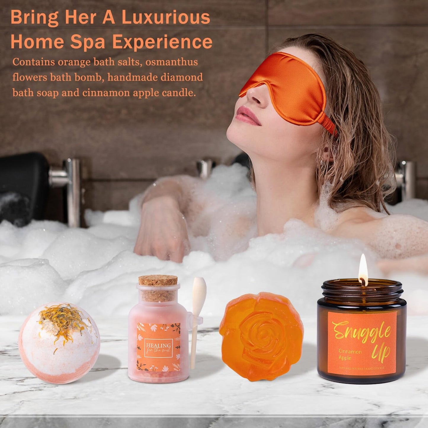 Self Care Package for Women, Orange Get Well Gifts for Women, Fall Gift Baskets for Woman, Thinking of You Self Care Gifts for Woman, Relaxing Birthday Spa Gift Baskets for Mom, Sister, Her, Friend
