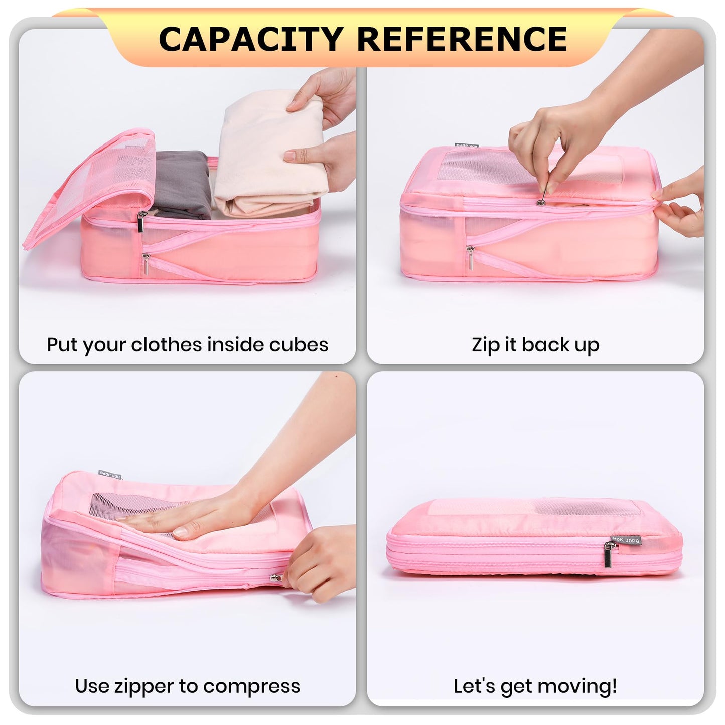 HDKJDPG 4 Set Ultralight Compression Packing Cubes Travel for Suitcases ,Compressible Mesh Packing Cubes for Travel Women Packing Organizers (Pink)