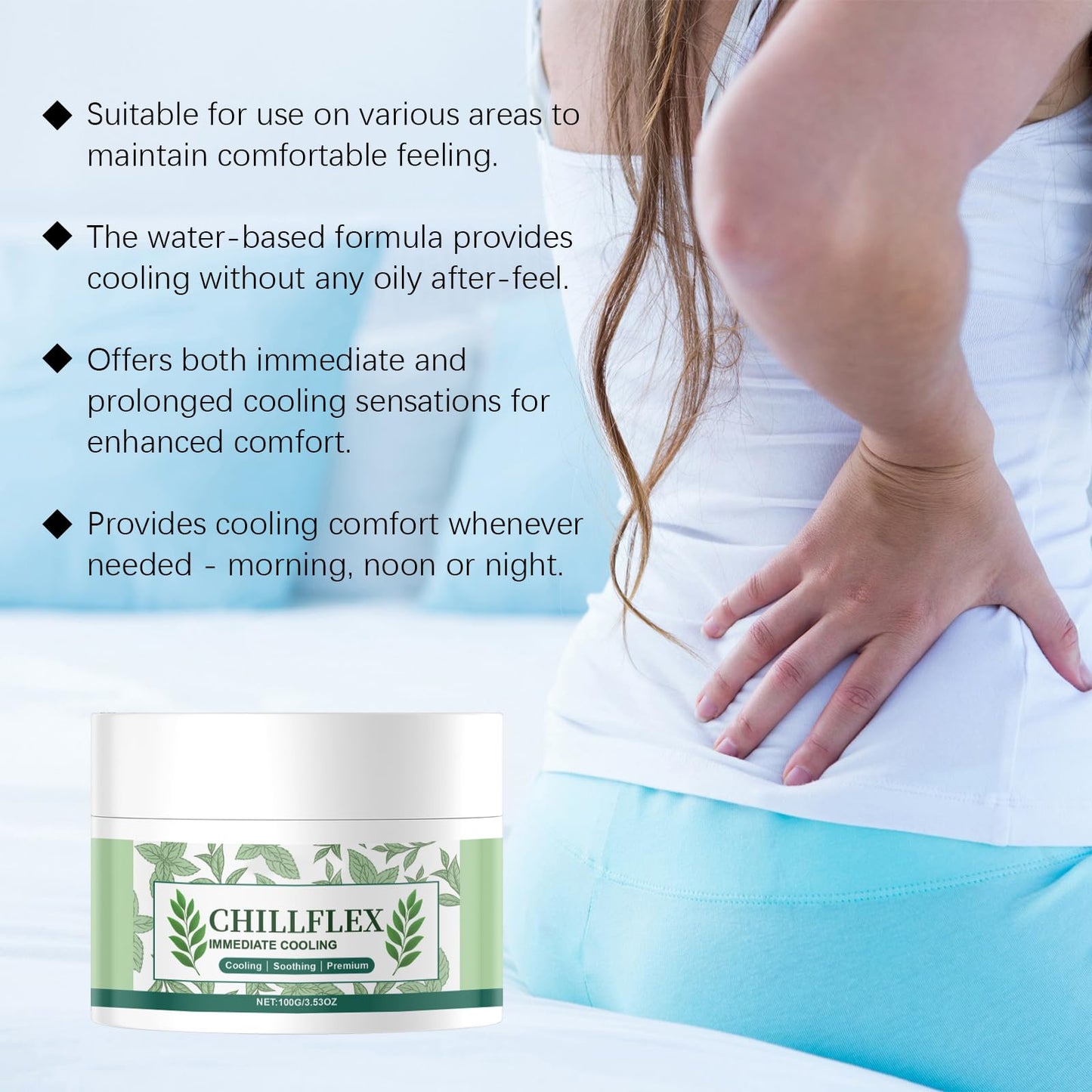 Chillflex Instant Cooling Relief Cream,Soothing Cooling Gel for Skin, Non-Greasy Formula, Perfect For After Sun Care & Daily Refreshment (2 Packs)