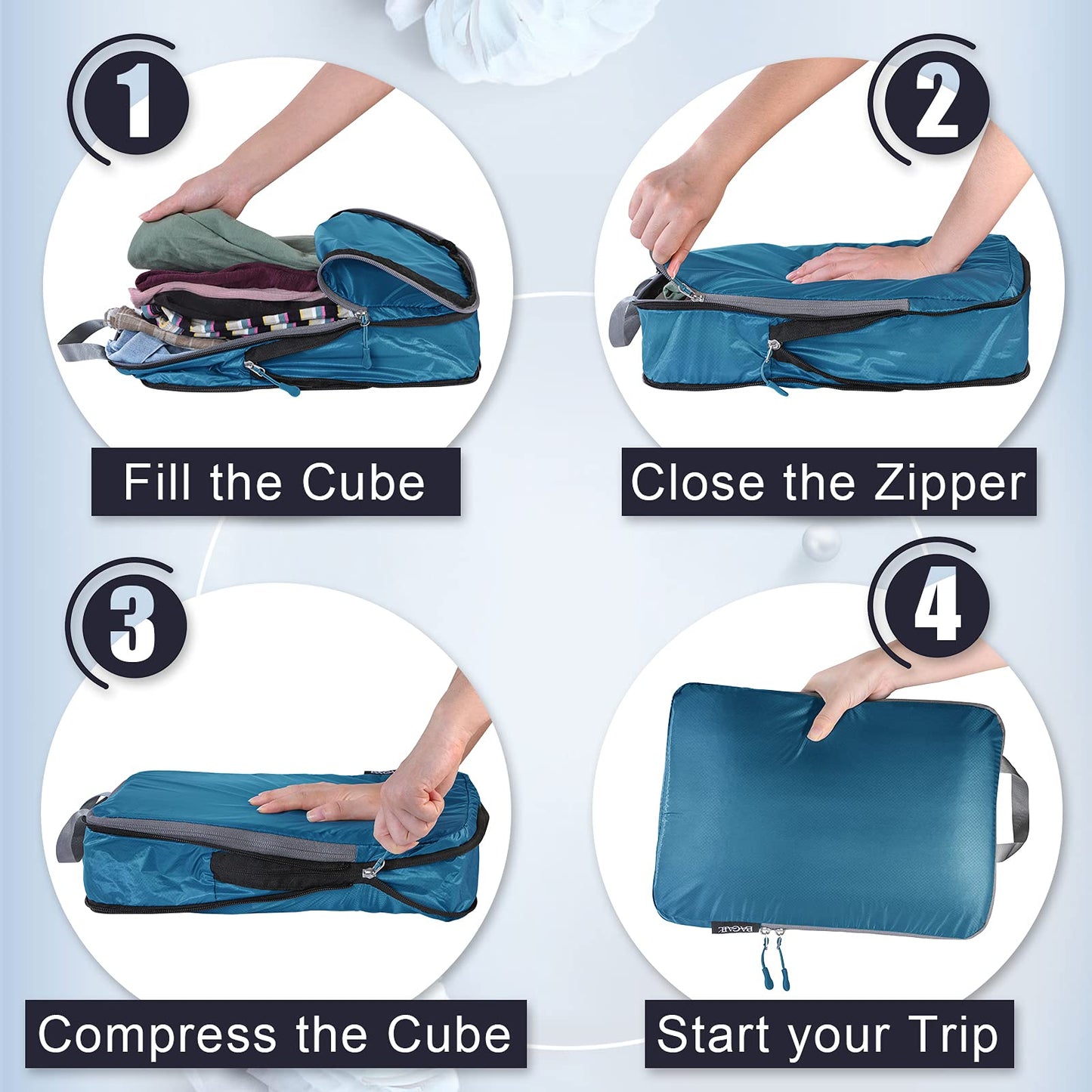 BAGAIL 5 Set Ultralight Compression Packing Cubes Travel Accessories Expandable Packing Organizers(Teal)