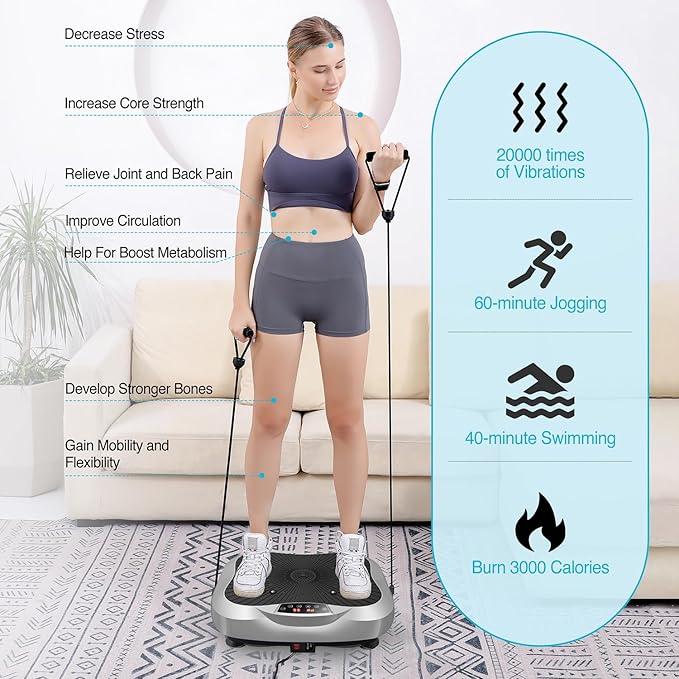 AXV Vibration Plate Exercise Machine Whole Body Workout Vibrate Fitness Platform Lymphatic Drainage Machine for Weight Loss Shaping Toning Wellness Home Gyms Workout