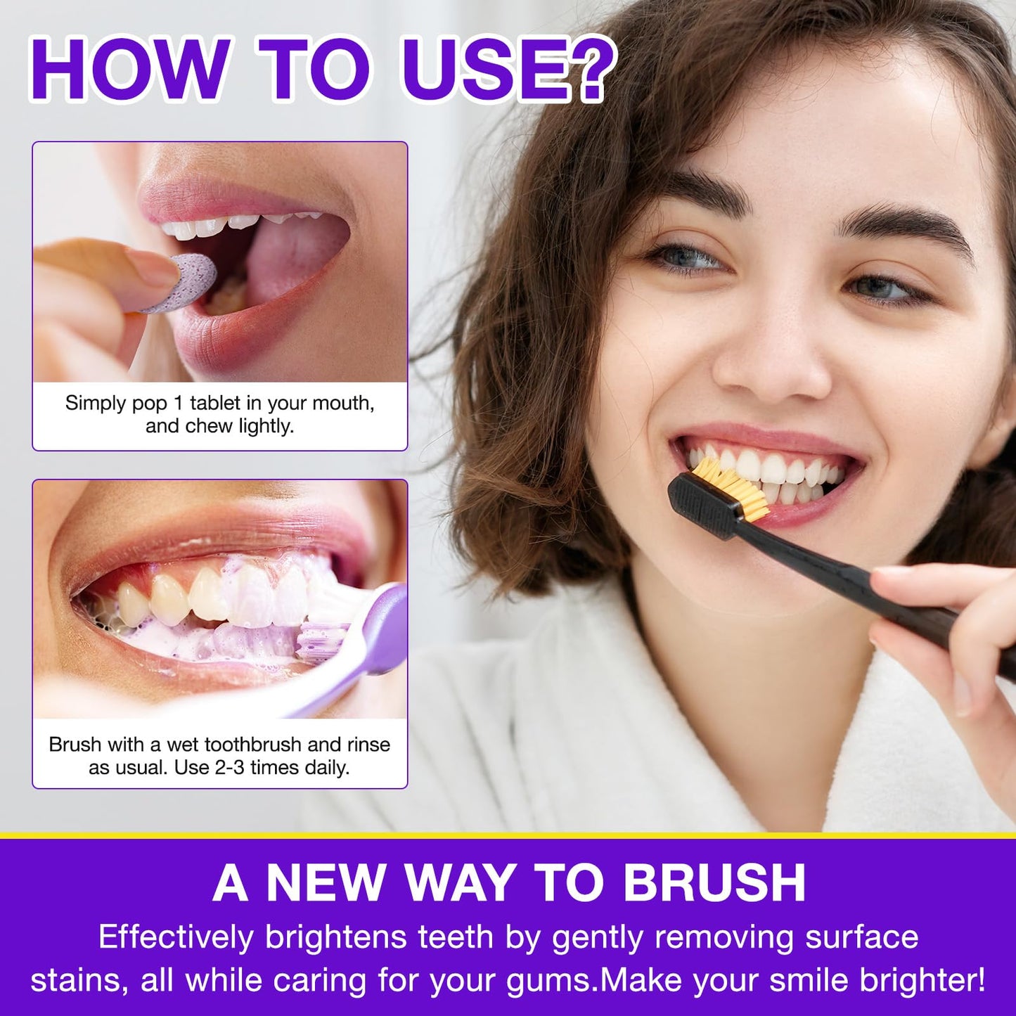 Toothpaste Tablets, Chewable Toothpaste Tablets for Fresh Breath, Natural Whitening Floride-Free and Remineralizing Tablets Tabs, Nano Hydroxyapatite Toothpaste, 150 Tablets