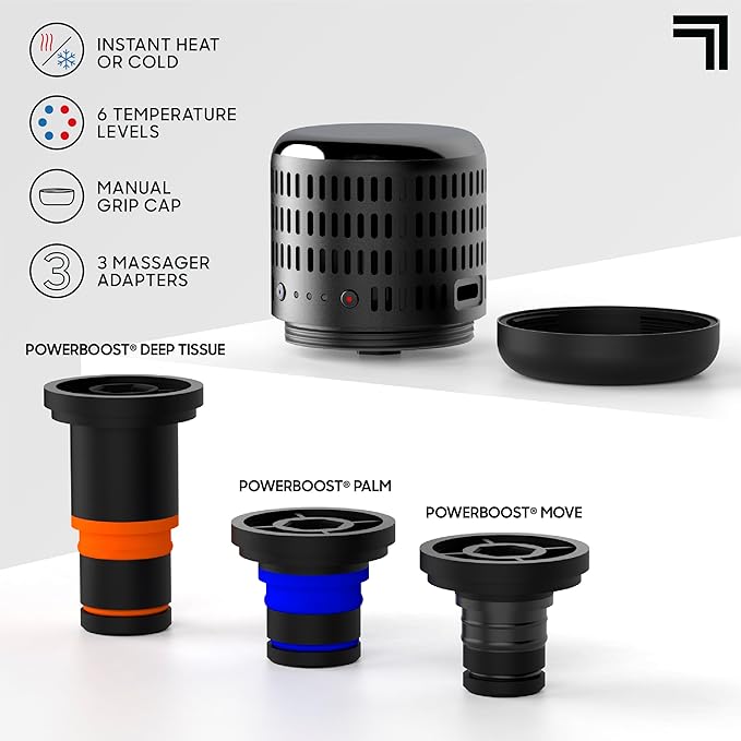 Sharper Image® Powerboost Hot + Cold Dual-Temperature Massage Gun Attachment - Instant Heat & Cold, 6 Temperature Levels, Compatible with Powerboost Massage Guns, Black