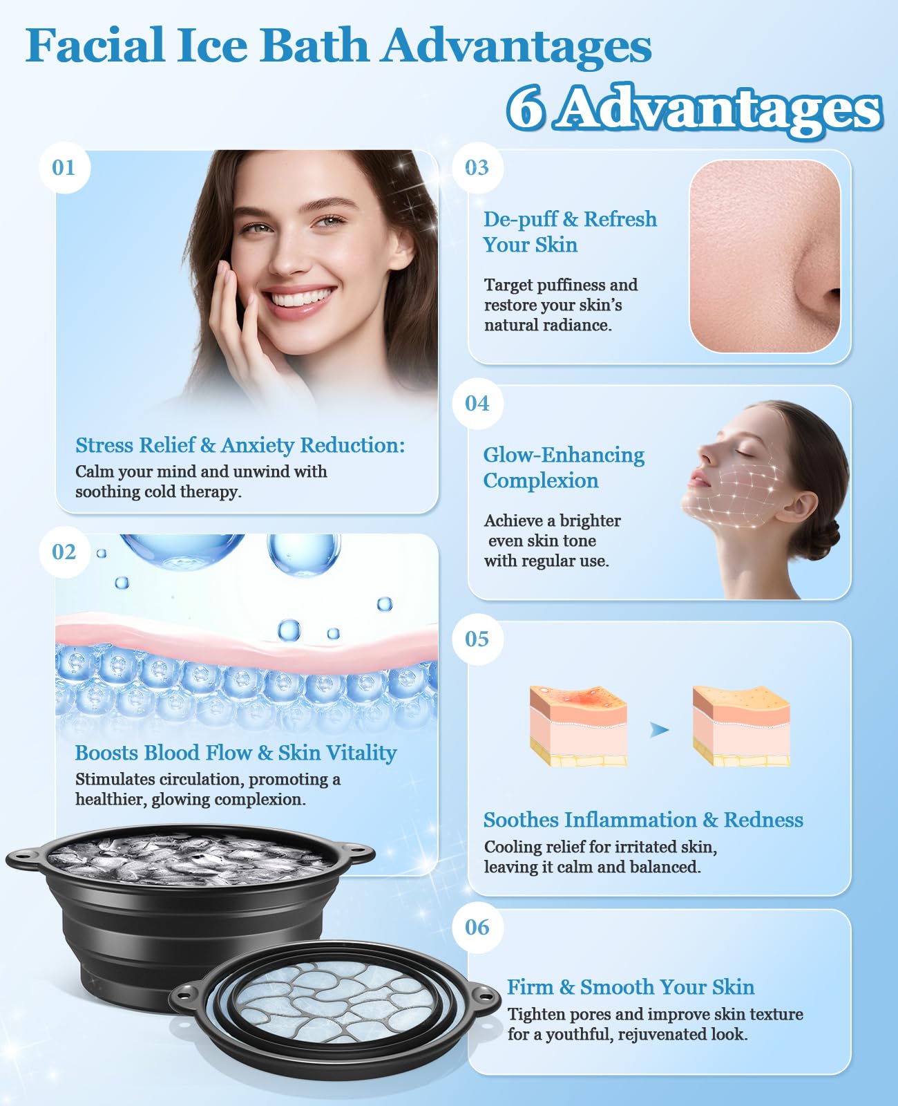 Face Ice Bath Bowl - Silicone Foldable Facial Ice Therapy Basin with Built-in Ice Tray, Cold Plunge Bowl for Skin Tightening, Puffiness Relief & Glowing Skin, Idea for Home & Travel