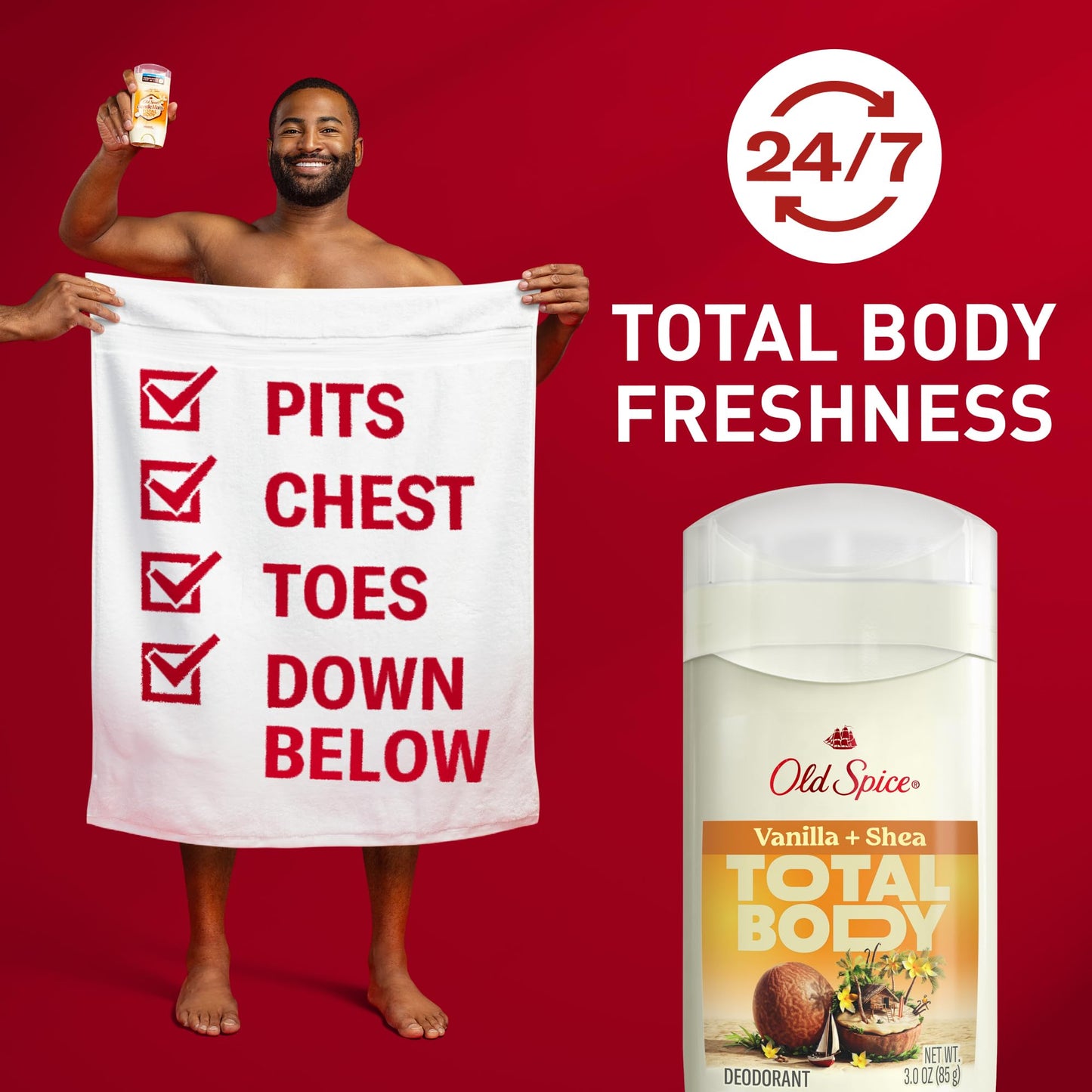 Old Spice Whole Body Deodorant Stick for Men, Travel Size, Aluminum Free, Vanilla + Shea Scent, 24/7 Odor Protection, 24/7 Freshness, Dermatologist Tested, Gentle on Skin, Safe to Use All Over, 0.5 oz