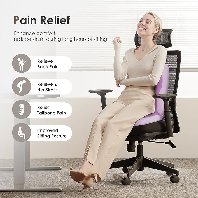 FLORICH Car Seat Cushion and Back Support for Car Ultrathick Memory Foam Office Chair Cushions with Lumbar Support Pillow for Sciatica & Back & Tailbone Pain Relief (Purple)