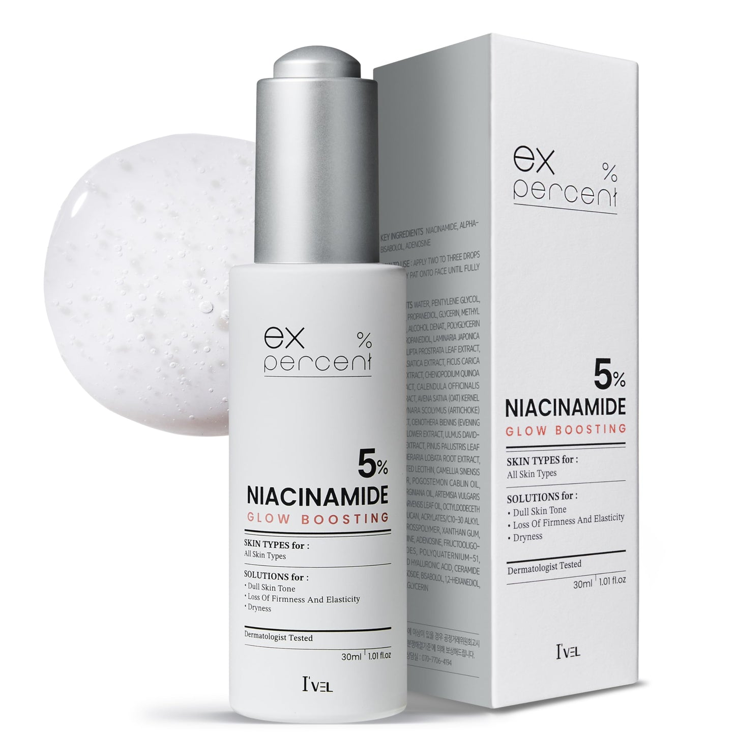 I'VEL EX.PERCENT Ampoule (NIACINAMIDE 5% Wrinkle improvement, Moisturizing, Skin tone improvement)