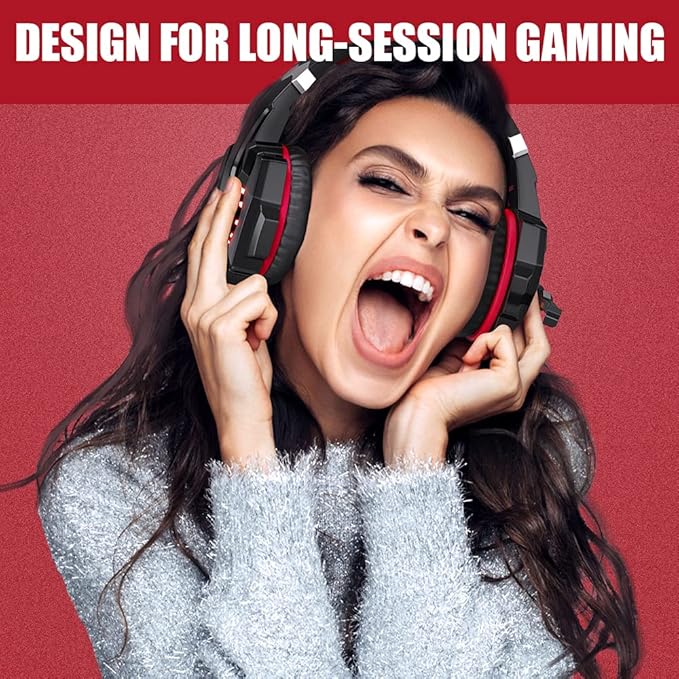 BENGOO Stereo Pro Gaming Headset for PS4, PC, Xbox One Controller, Noise Cancelling Over Ear Headphones with Mic, LED Light, Bass Surround, Soft Memory Earmuffs for Laptop Mac Wii Accessory Kits