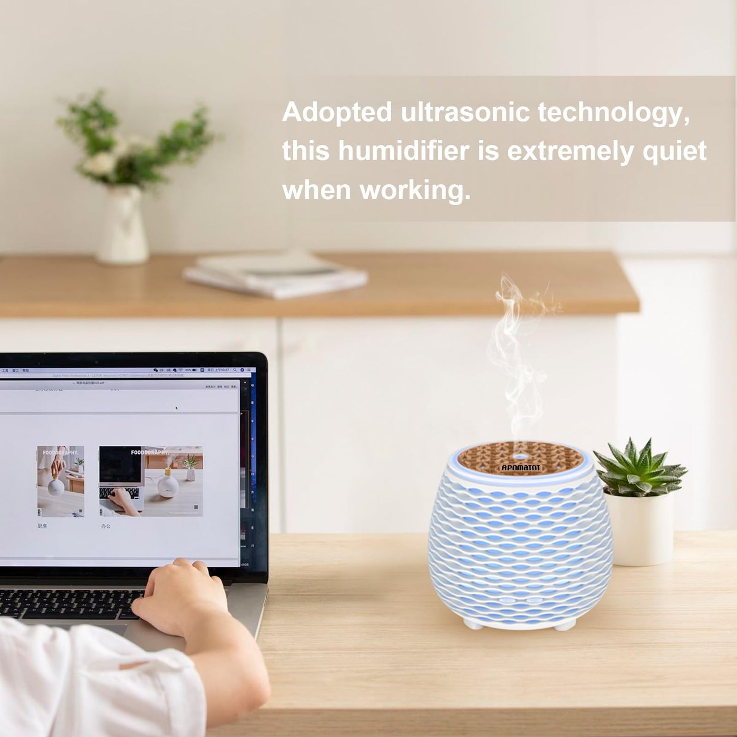 APOMATOT 2 Pack 140ml Small 25dB Quiet Working Essential Diffuser,Aromatherapy Diffusers Cool Mist Humidifier with USB 7 LED Light Color,Waterless Auto Shut-Off for Home Office Room