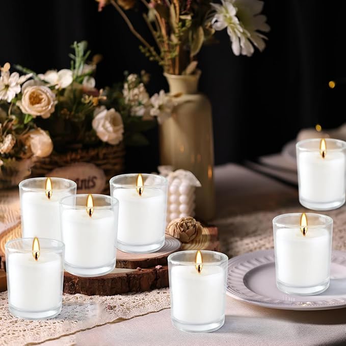 20 Pack White Unscented Glass Cup Candles - 15-20 Hour Burn Time, Soy Wax, Minimalist Style for Home Decor, Weddings, Parties & Special Occasions.