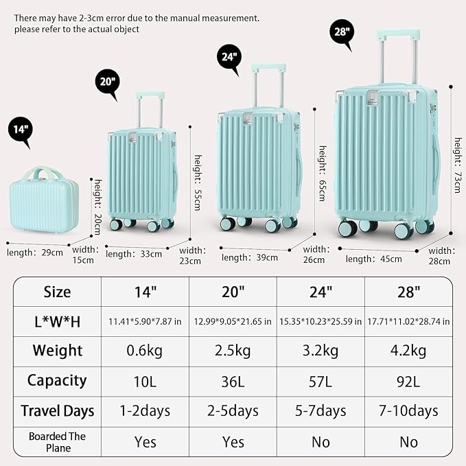 20 Inch Carry On Luggage With Cup Holder & USB Port, Airline Approved TSA-locked Luggage, Lightweight PC Material Travel Suitcase With 360° Spinner Wheel (14-20-24-28in Blue, 14-20-24-28in)