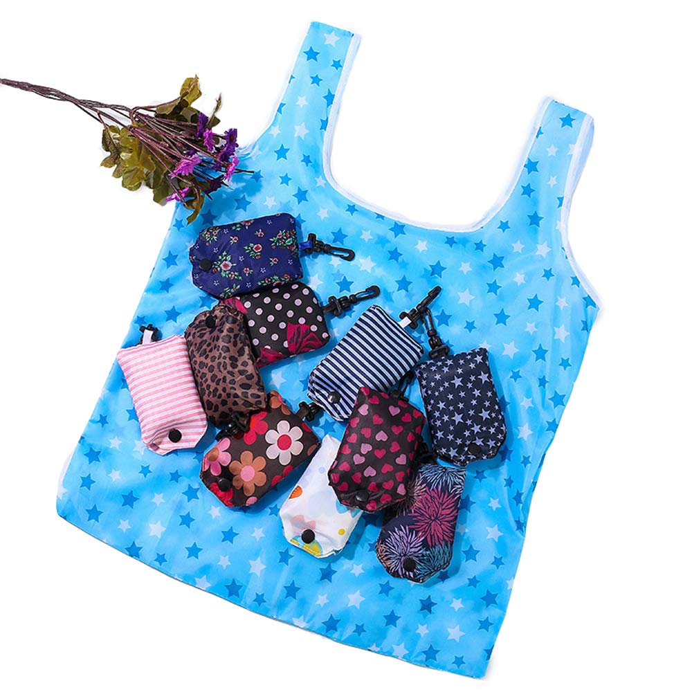 Kaxich Foldable Reusable Grocery Shopping Tote Bags, 6 Pack Eco-friendly Travel Recycle Shopping Bags Folding to fits in Pocket, Waterproof and Machine Washable