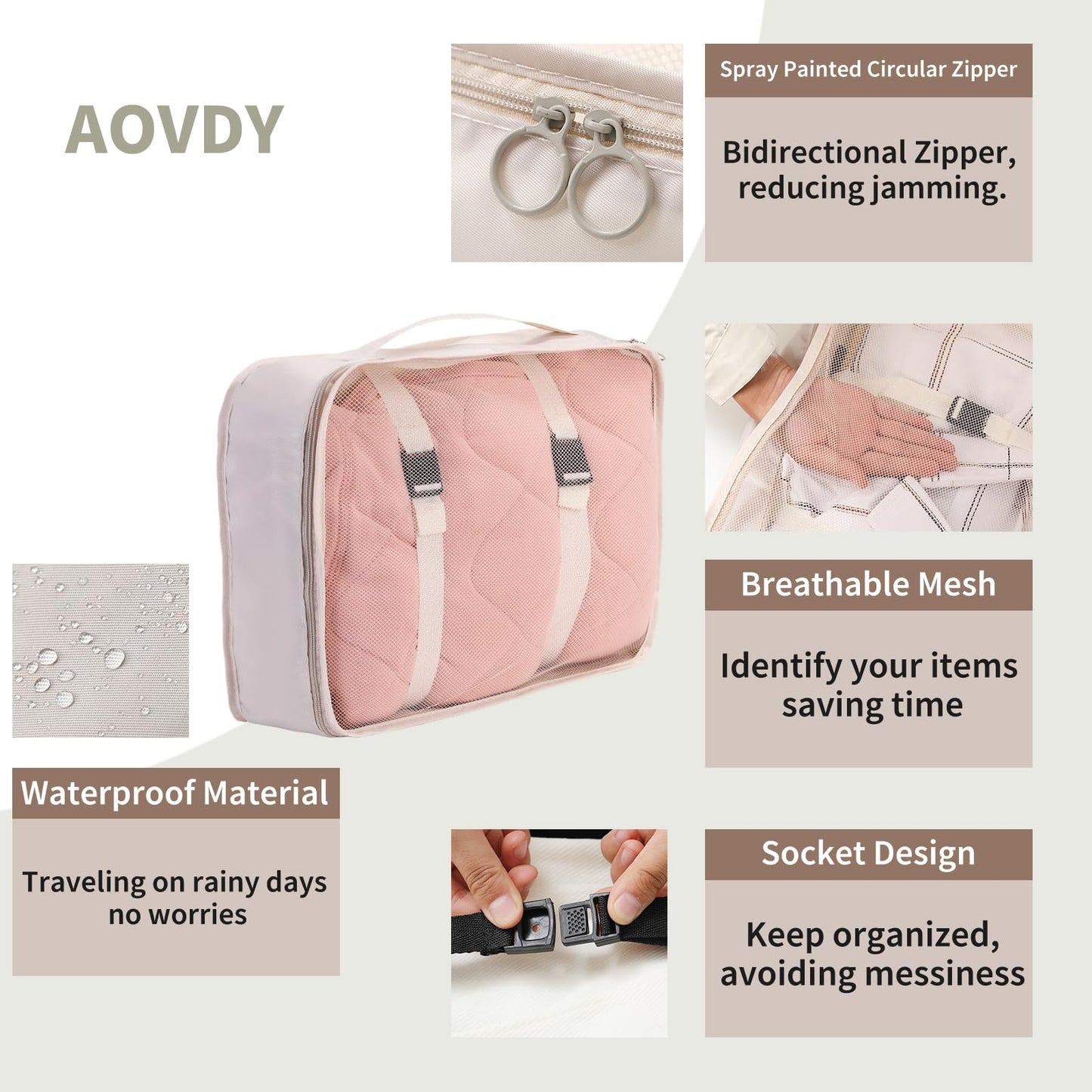 Packing Cubes Storage Bags 11 Pieces-Luggage Organizers Classify Store Clothing Efficiently for Travel Outdoor Home (Beige, 11 Pieces)