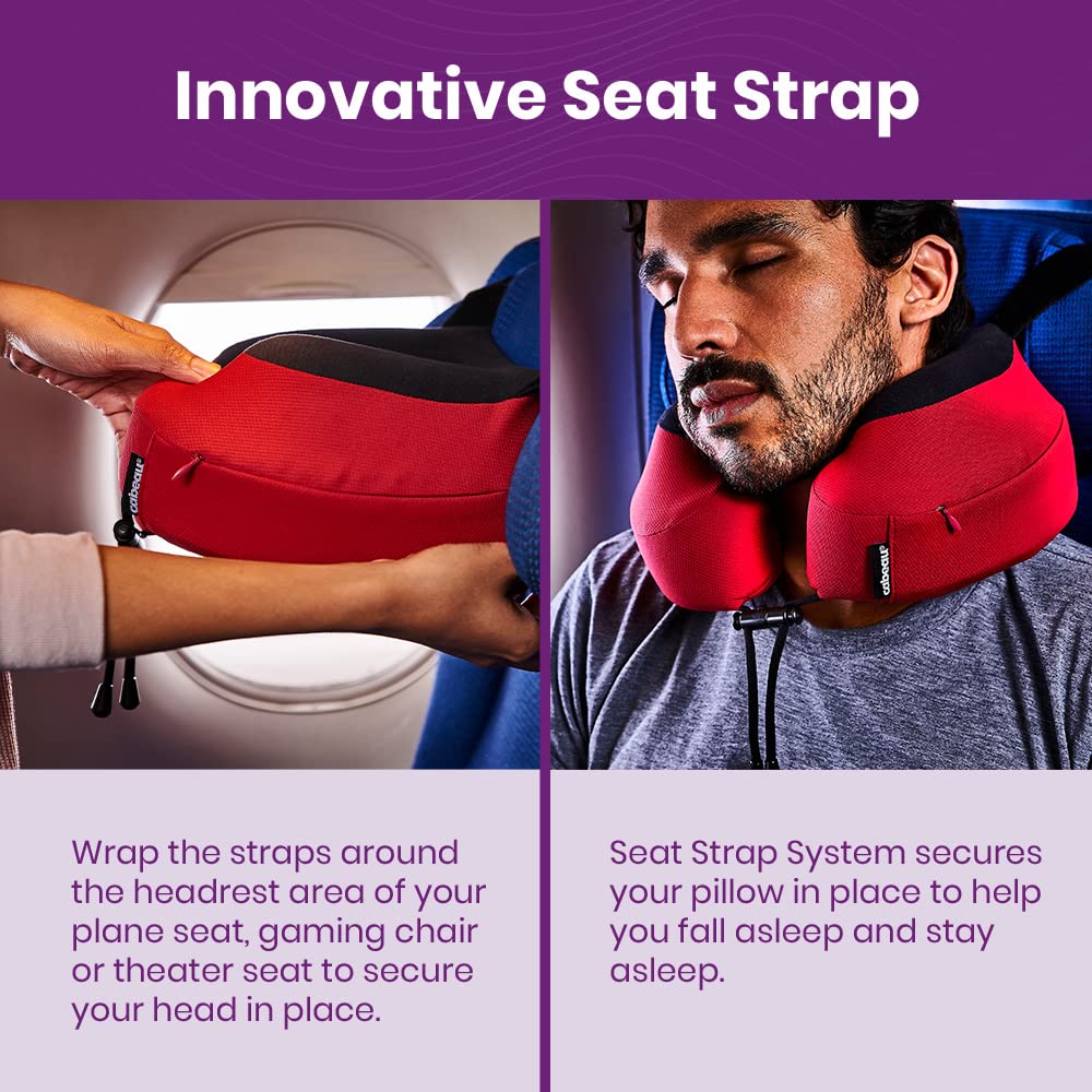 Cabeau Airplane Travel Pillow for Long Flights - Evolution S3 - Supportive Memory Foam with Seat Straps to Secure Your Head and Neck and Provides 360° Support (Jet Black)