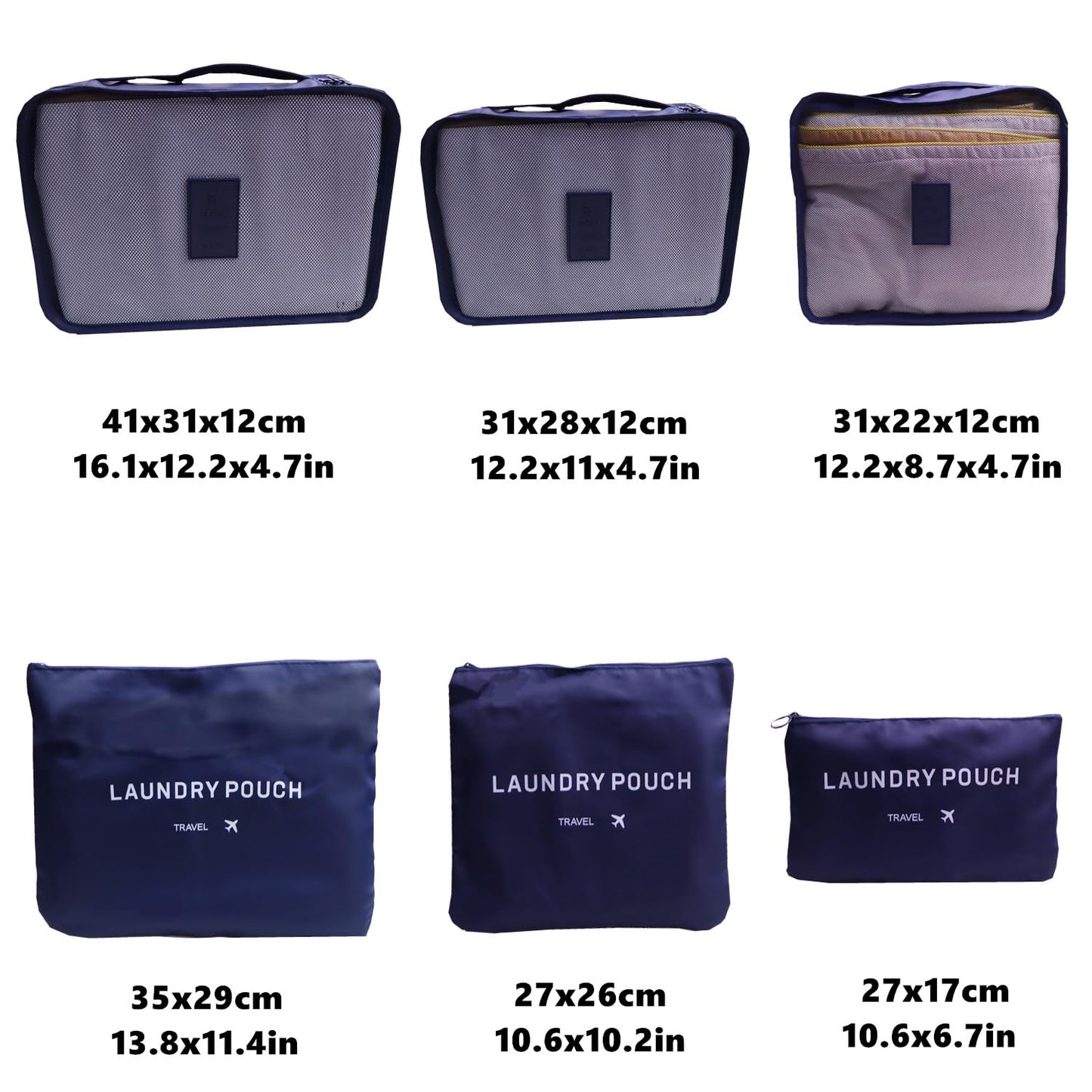 Gbateri 6 Pack Packing Cubes - Travel Luggage Packing Organizers - Travel Essentials Luggage Organizer, Include Laundry Bag, Electronics Bag, Clothing Bag, Convenient Packing Pouches - Navy Blue