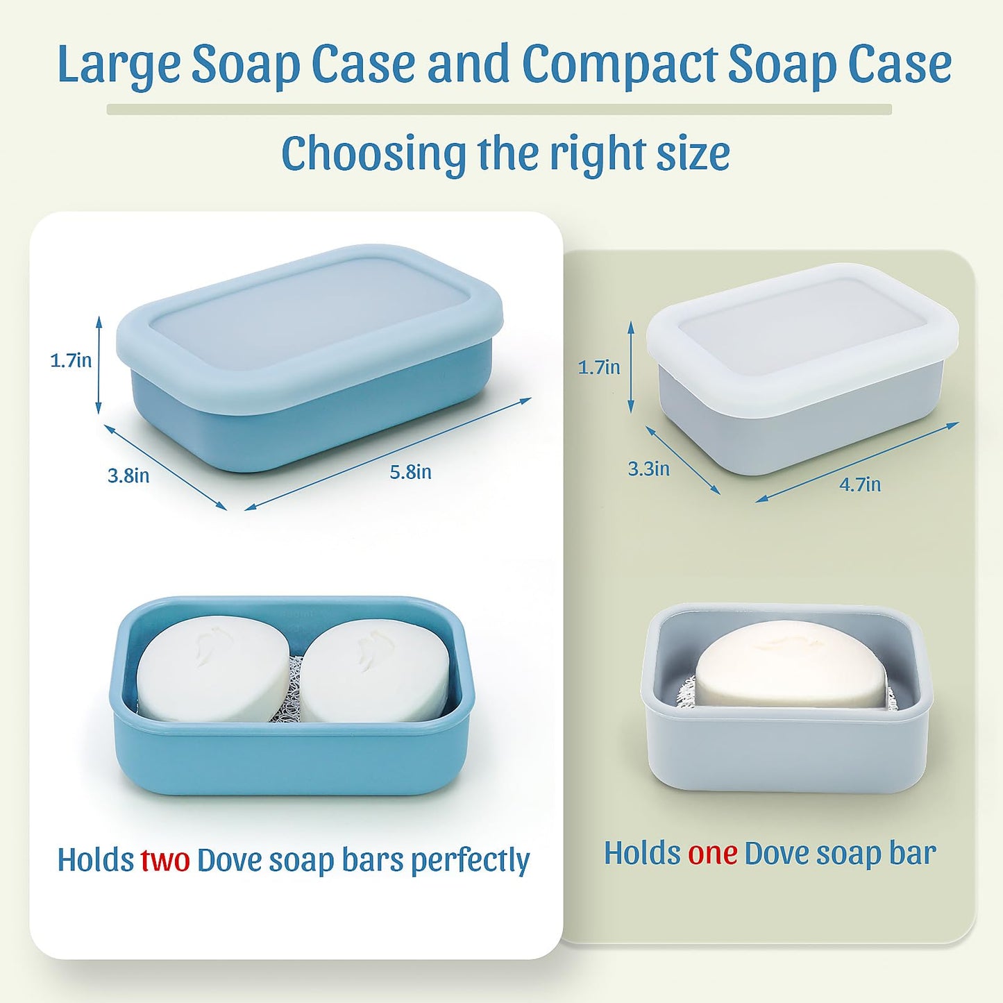 OZNER Silicone Travel Soap Case for Two Bars, Leak Proof Shampoo Bar Holder Compatible with Kitsch Bars, Soap Container with Drainage Layer for Bathroom, Camping, and Gym, Easy to Clean (Blue-Large)