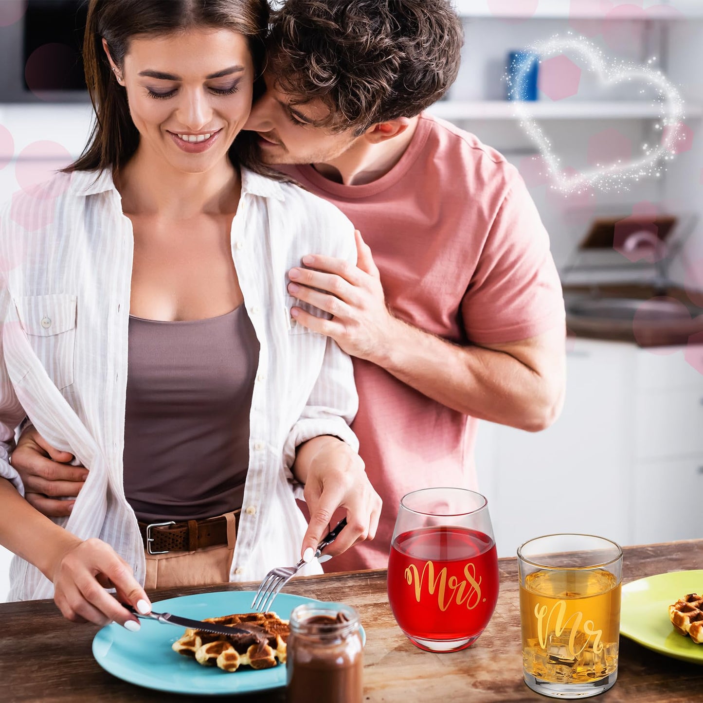 Sunnychicc 16 Pcs Wedding Honeymoon Gifts for Couple Mr Mrs Newlyweds Bridal Shower Engagement Gifts with Glass Date Night Dice Passport Baggage Holder Jar Tote Bag(Mr and Mrs)